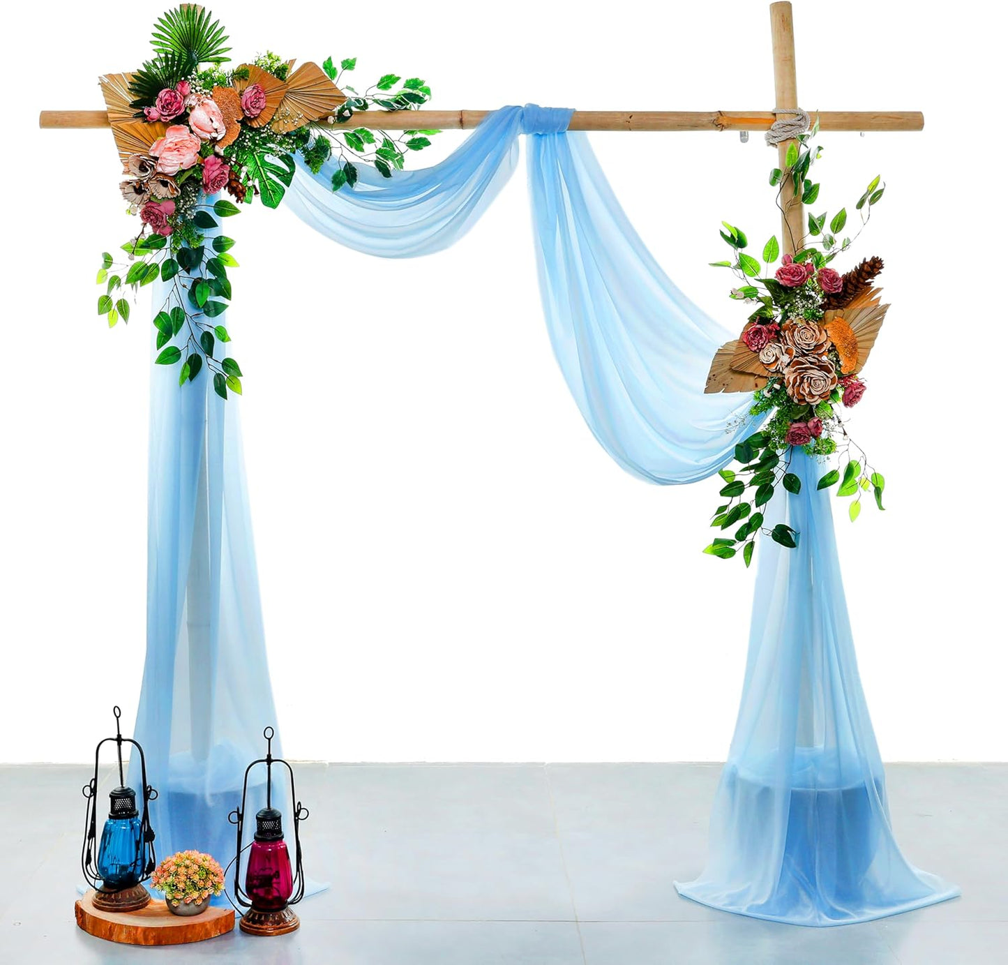VDS Pack of 2 Panel (30 Inch X 50 Feet) Wedding Arch Draping Fabric Sheer Chiffon Fabric Drapery for Wedding Ceremony Reception Swag Backdrop Canopy Chuppah ARBO Altars Decoration (Turquoise)