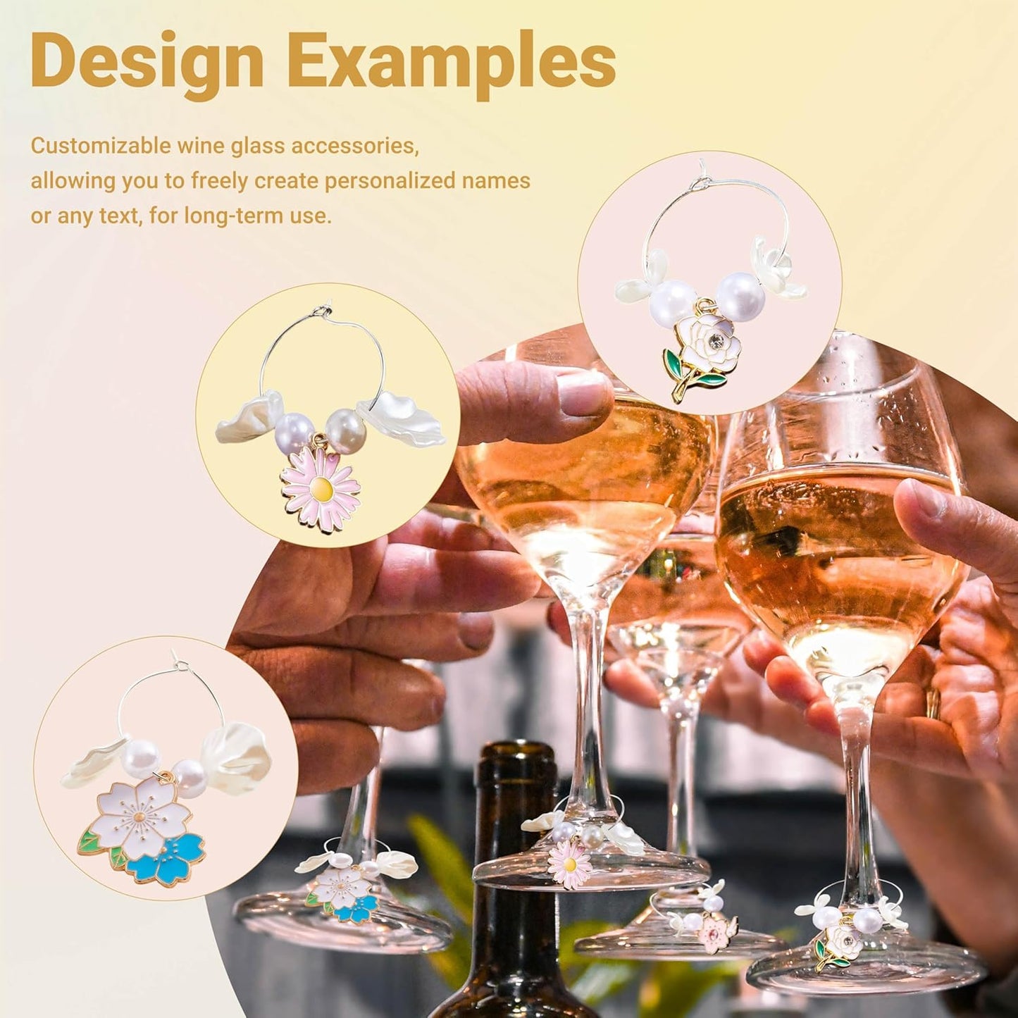 50 Sets Wine Glass Charms, Wine Charms for Stem Glasses, DIY Reusable Drink Markers for Weddings & Bachelorette with Alphabet Beads