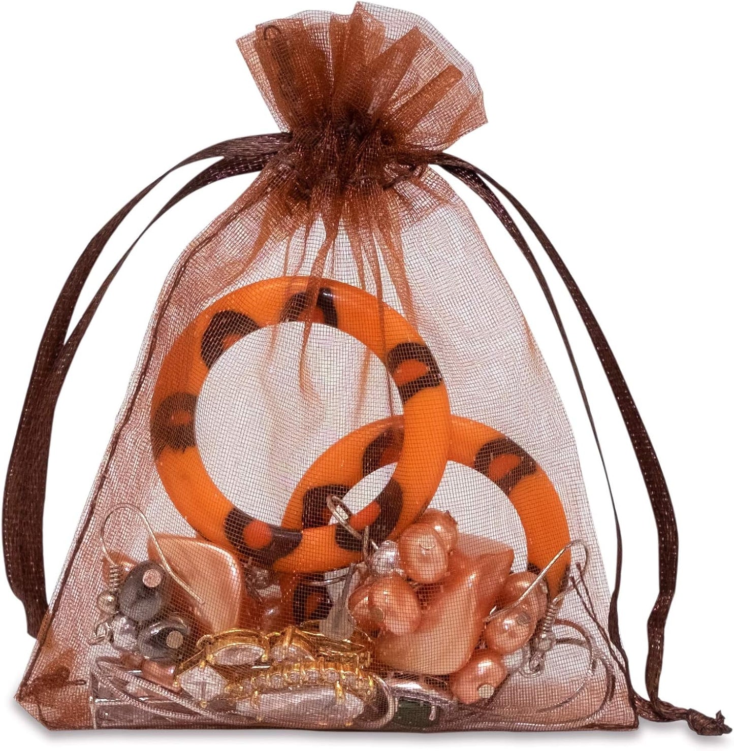 TheDisplayGuys 48-Pack 3x4 Brown Sheer Organza Gift Bags with Drawstring, Jewelry Candy Treat Wedding Party Favors Mesh Pouch