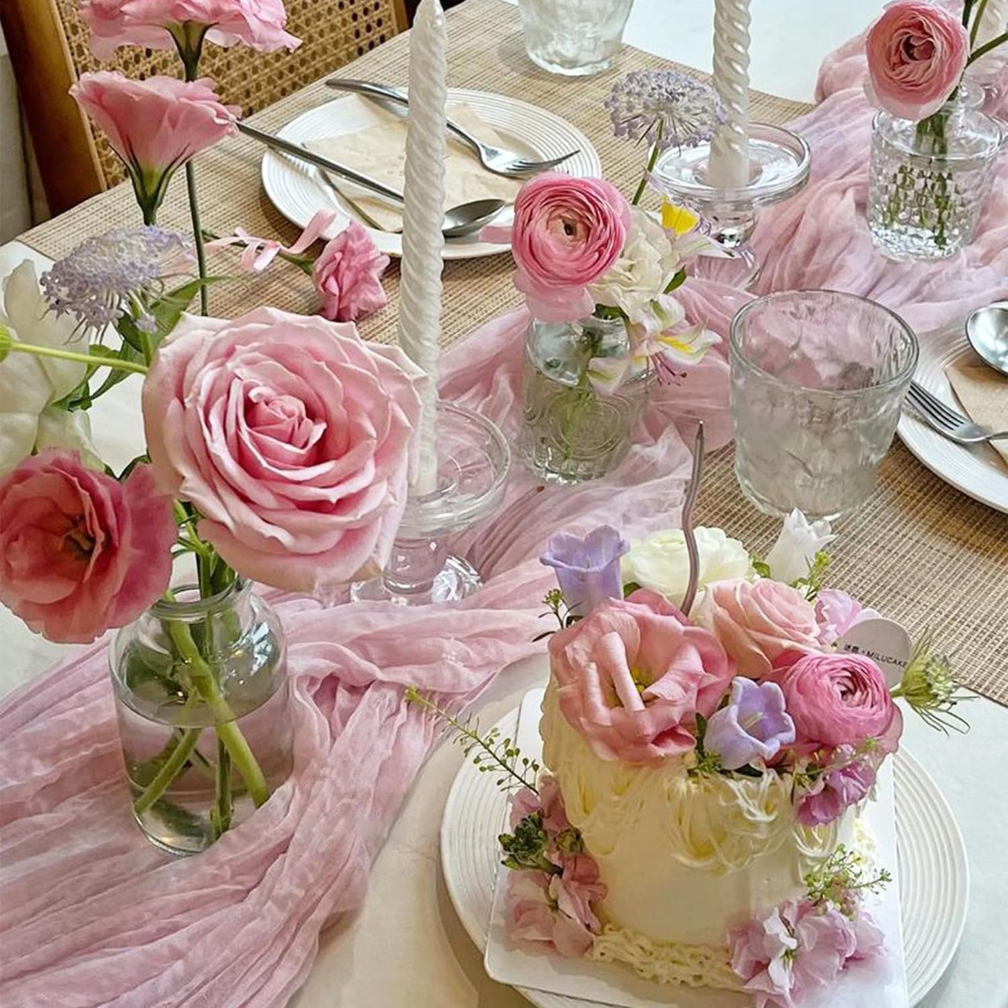 3 Pack Light Pink Cheesecloth Table Runner Gauze Table Runner Rustic Sheer Cheese Cloth 10Ft for Wedding Baby Shower Bridal Shower Sheer Boho Fall Thanksgiving Home Decor