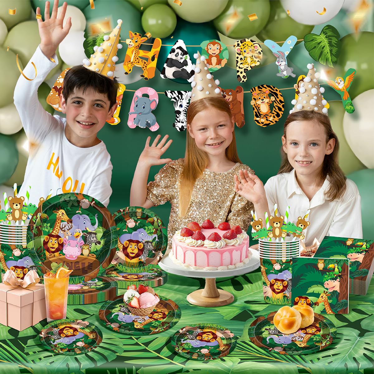 146Pcs Jungle Wild Animal Plates and Napkins Jungle Safari Party Supplies Includes Plates, Napkin