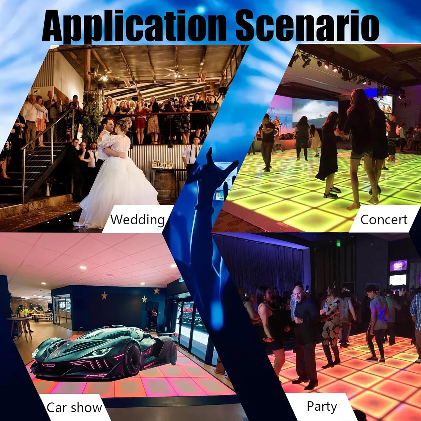 Dance Floor Stage Lights Tempered Glass Infinity Mirror Panel 3D Effect Led Dance Floor for Wedding Party Customizable (RGB-Magnetic, 64PCS(13.1fFTX13.1FT))