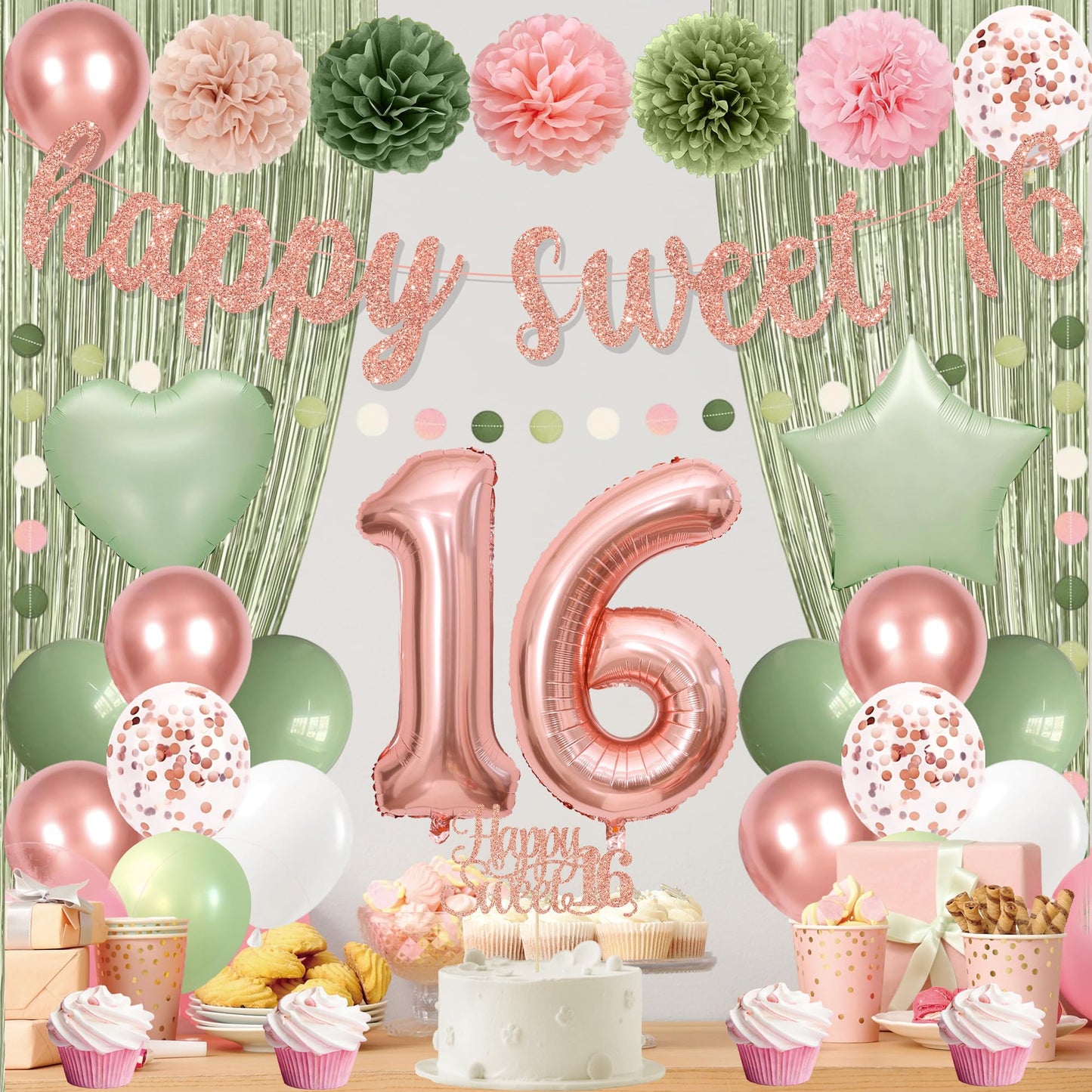 Holkcog Sweet 16 Party Decorations for Girls, Happy 16th Birthday Supply