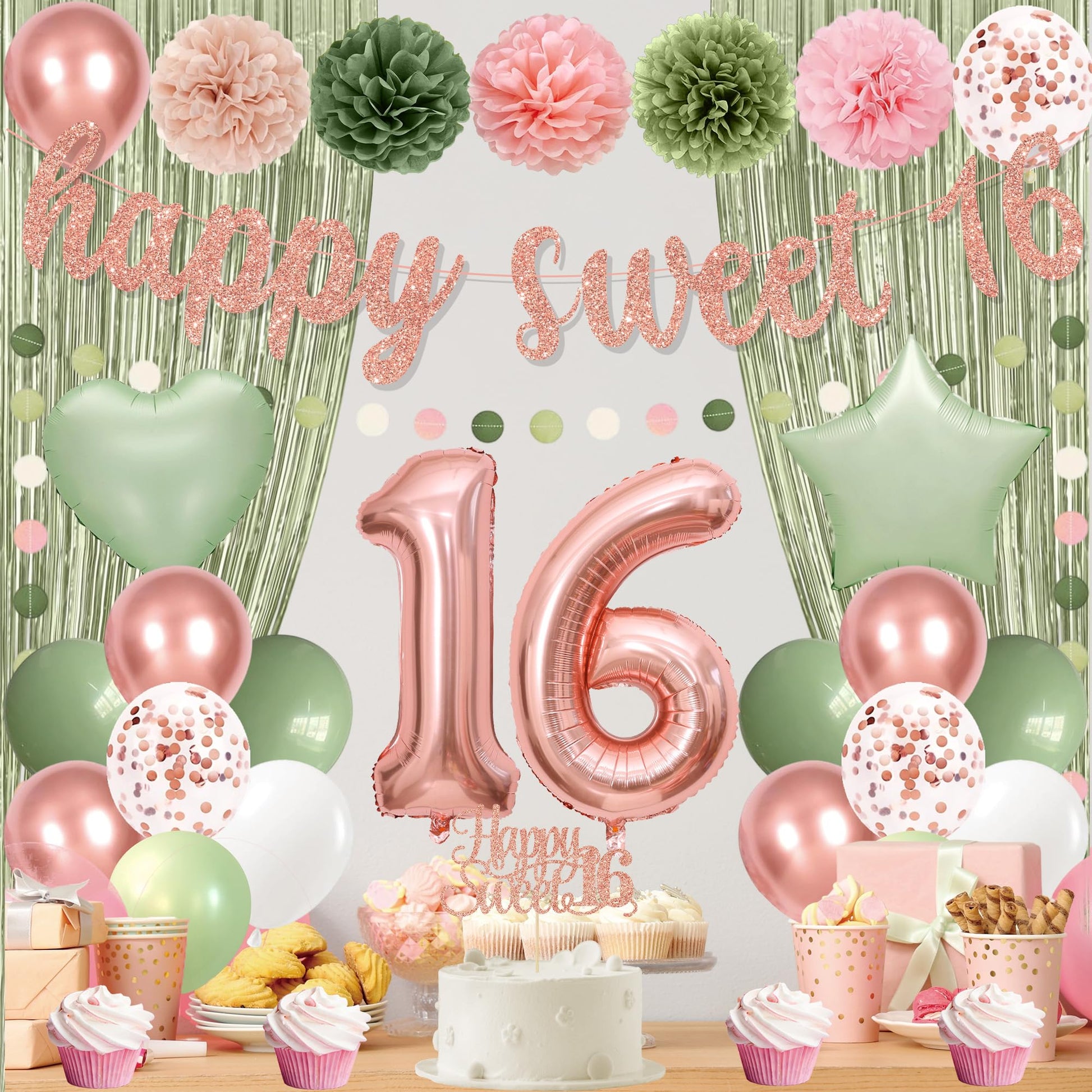 Holkcog Sweet 16 Party Decorations for Girls, Happy 16th Birthday Supply