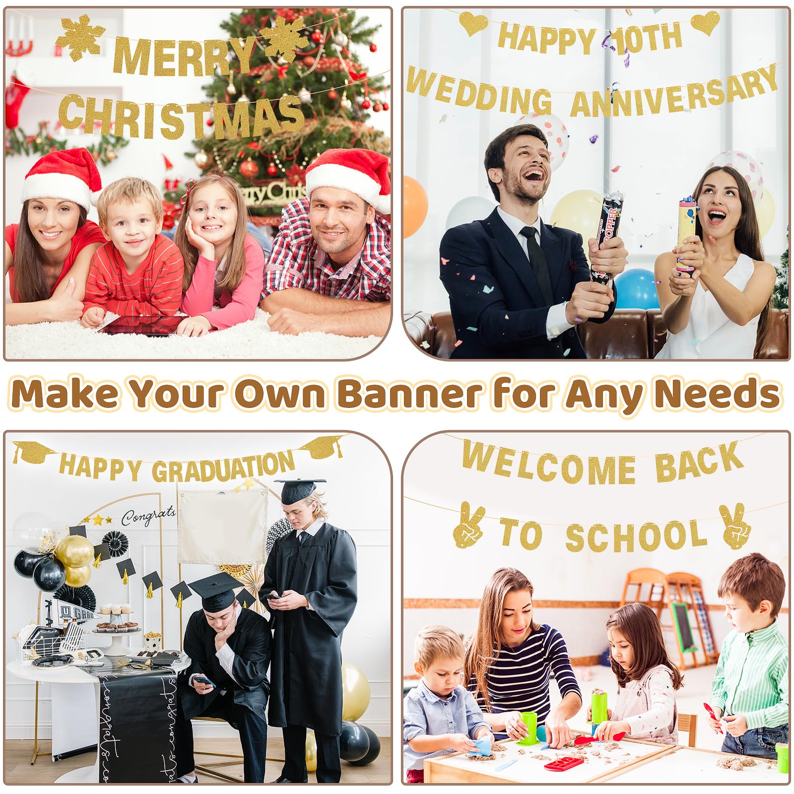 GIFOHAPY 133PCS DIY Banner Kit with Letters Symbols,Make Your Own Banner,Personalized Gold Banner