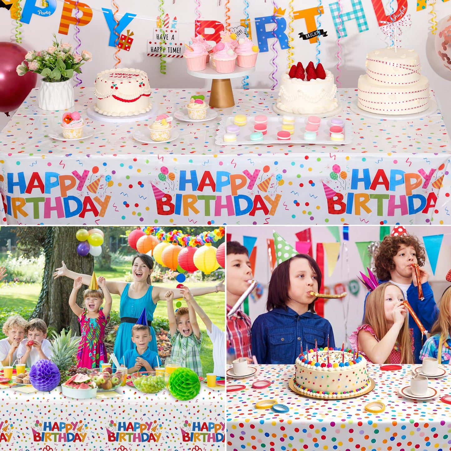 3 Pack Plastic Birthday Tablecloth, Disposable PE Happy Birthday Tablecloth