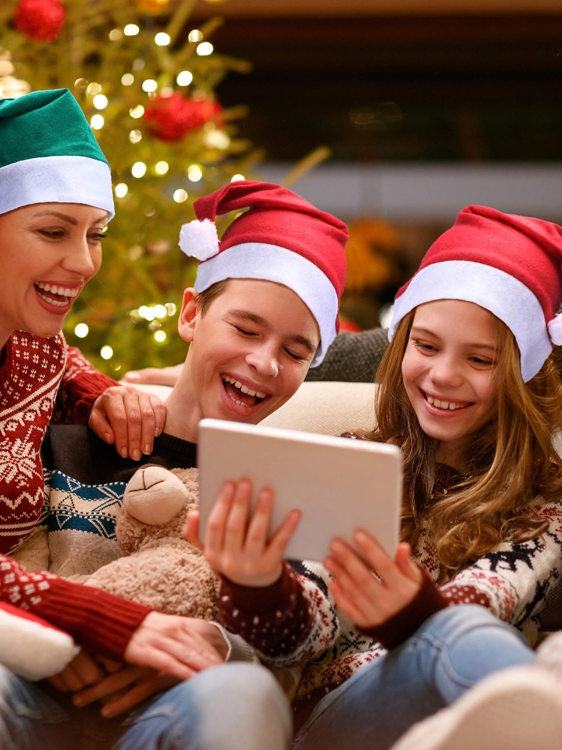 SATINIOR 12 Pieces Santa Hats Christmas Non Woven Fabric Hat for Holidays Xmas Party Supplies