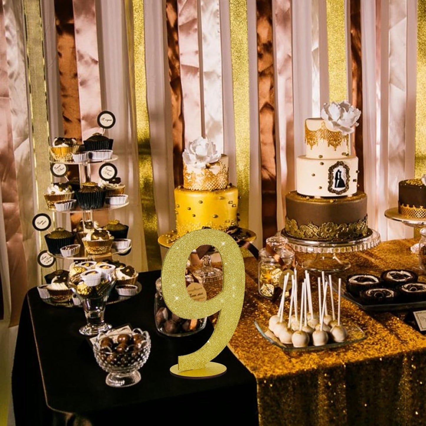 TONIFUL 11.8 Inch Gold Glitter Numbers Table Centerpieces 0-9 Birthday Party Decorations,Shining Gold Digital 9 for Birthday Party,Wedding,Bridal Shower,Engagement,Photo Shoot,Anniversary