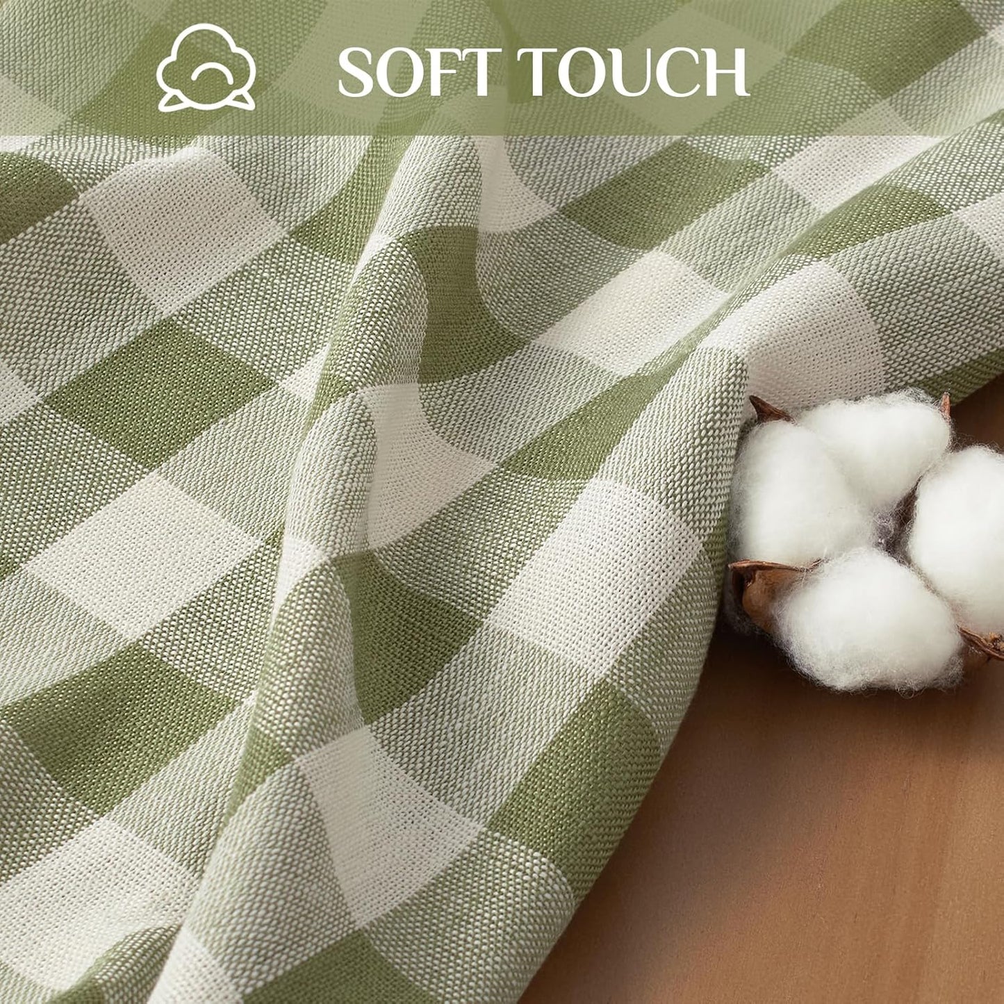 Softalker Checkered Tablecloth Rectangle, Heavy Weight Linen Gingham Christmas Table Cloth with Tassel, Washable Wrinkle Free Buffalo Plaid Table Cover for Dining/Party/Home - 55 x 84 Inch, Sage