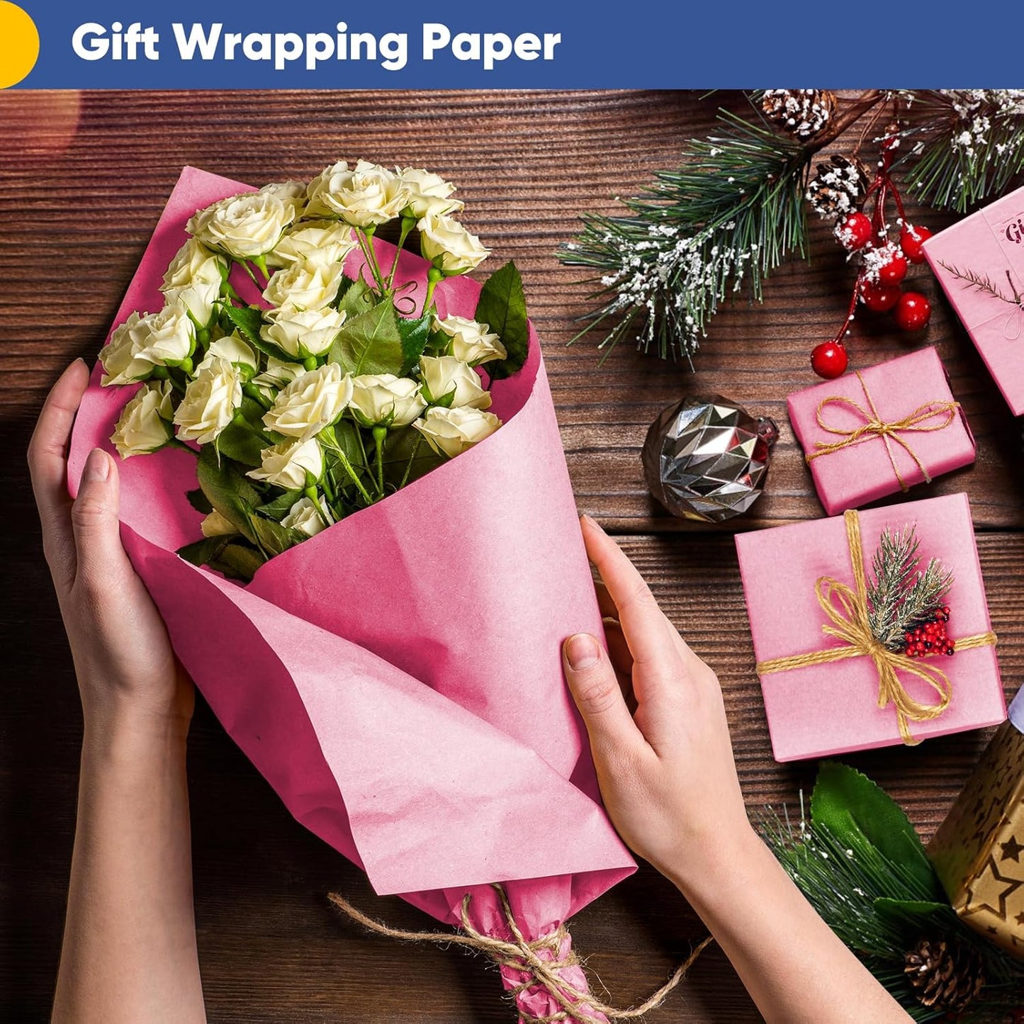 Vanhench 17.5"×963" (80 1/4FT) Pink Wrapping Paper Roll, Bulletin Board Paper, Color Kraft Paper Roll for Art Crafts, Wedding, Birthday, Mothers Day Gifts, Bouquet Flower Wrapping