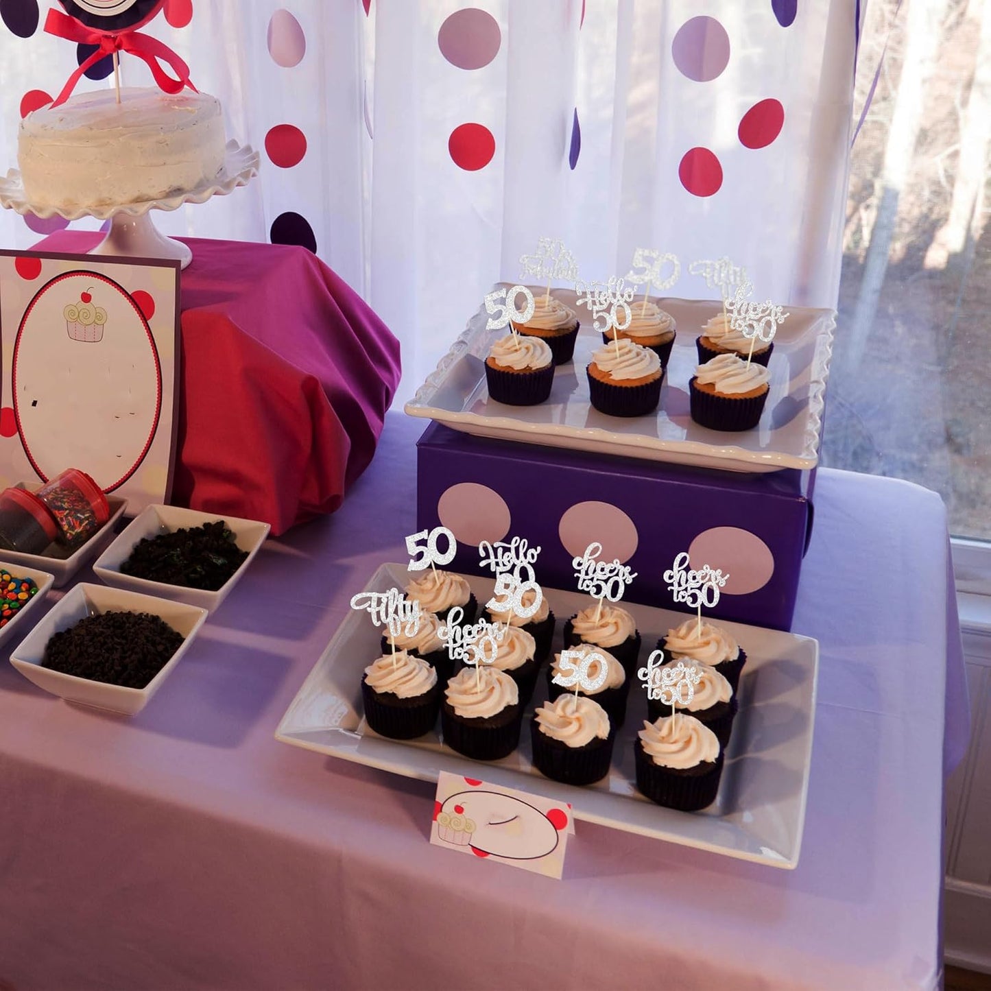 30Pcs Happy 50th Birthday Cupcake Toppers Silver Glitter Fifty Cheers to 50 Years Old Birthday Cupcake Picks for 50th Birthday Anniversary Party Cake Decorations Supplies