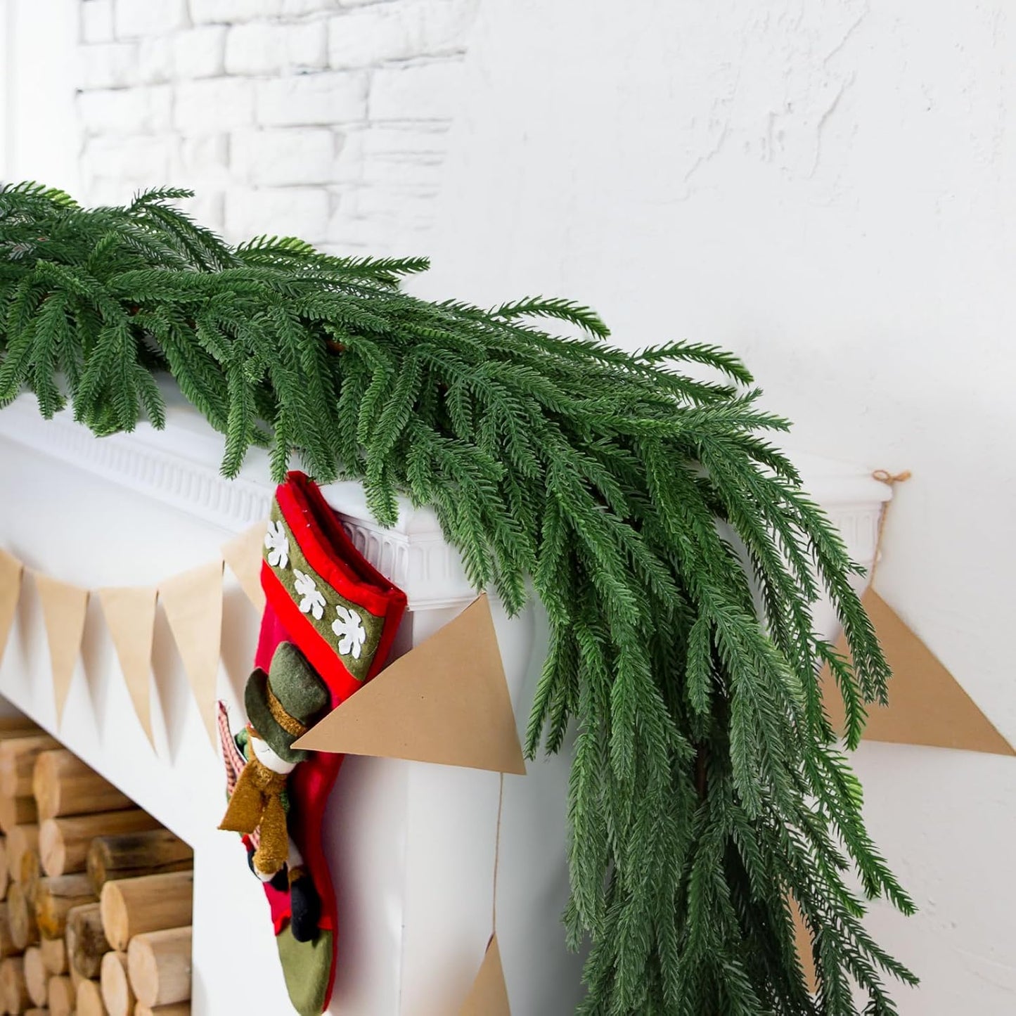 2 Pcs Christmas Garland 6 FT Artificial Norfolk Pine Garland for Winter Decoration, Realistic Green Garland Christmas Greenery for Mantle, Table, Wall, Indoor Outdoor Decor (120 Branches)