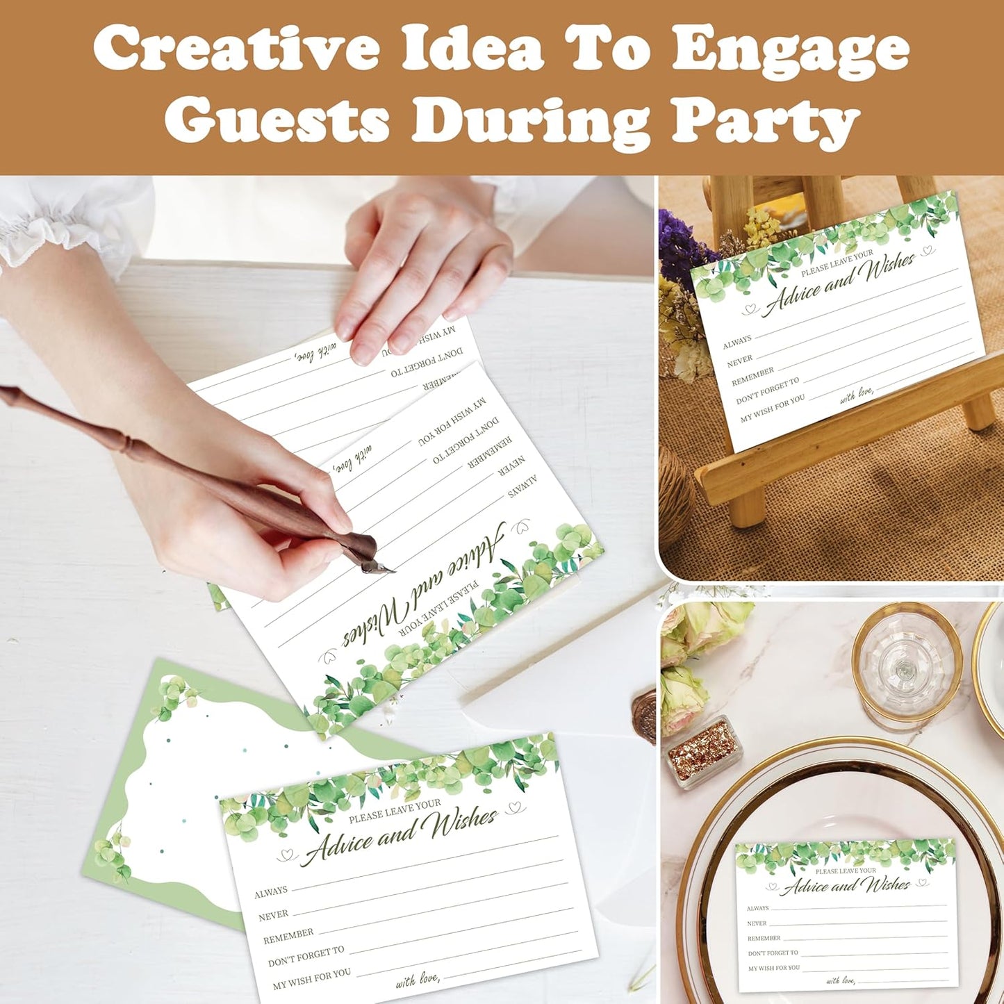 Advice And Wishes Cards (25pcs), Greenery Advice Cards For Mr And Mrs, Bride And Groom, New Parents, Bridal Shower, Baby Shower, Engagement, Wedding, Bachelorette Party Games Decor -A11