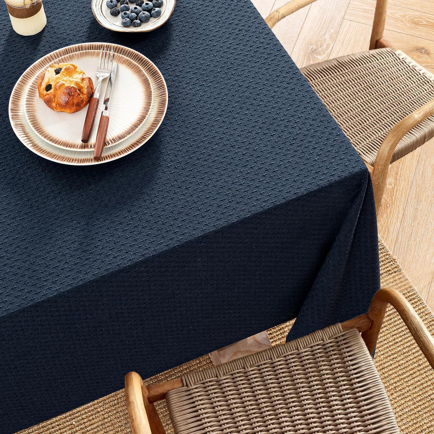 MIULEE Navy Linen Cottton Table Cloth Rectangle Tablecloth Waterproof Spillproof Cross-Star Textured Table Cltoth Decorative Farmhouse Style for Dining Party Weddings 60x120 Inch