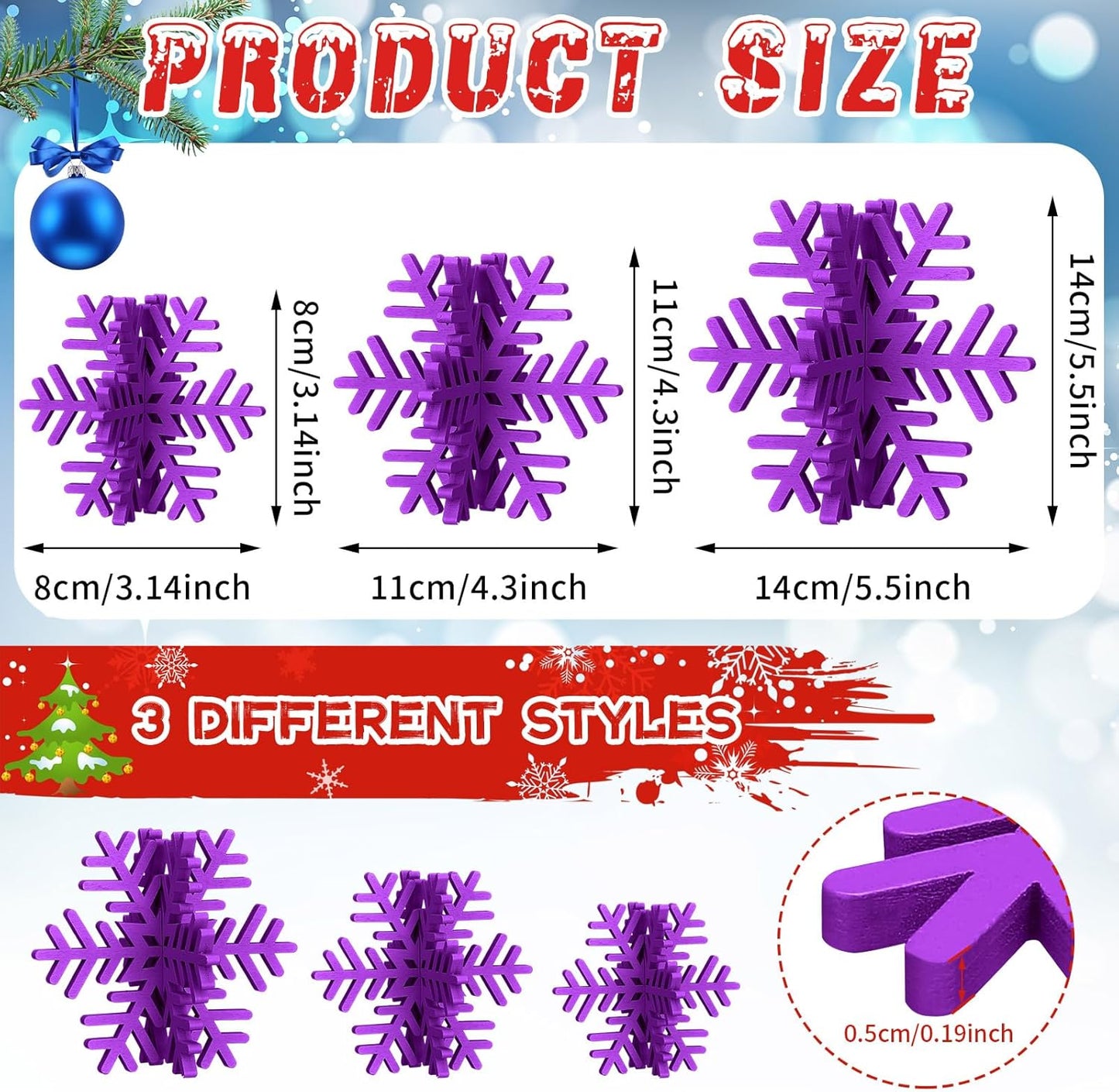 Bucherry 12 Pcs Wooden Snowflake Table Decor 3D Snowflake Tabletop Signs and Centerpiece for Christmas Xmas Winter Wonderland Decorations Home Party(Purple)