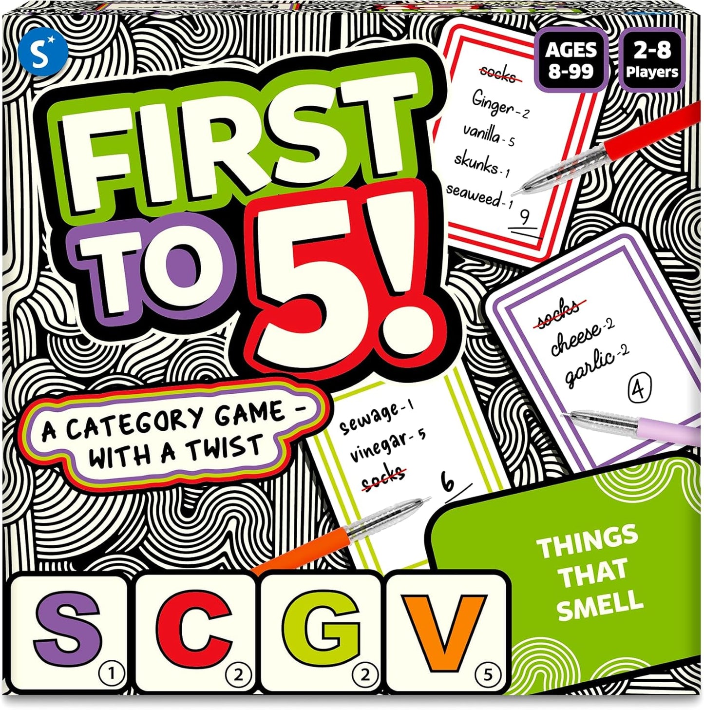 Skillmatics Board & Card Game - First to 5, Category Game with a Twist, Perfect for Parties, Family, Game Night, Quick Thinking, Gifts for Kids, Teens, Adults, Ages 8, 9, 10 & Up, 2-8 Players