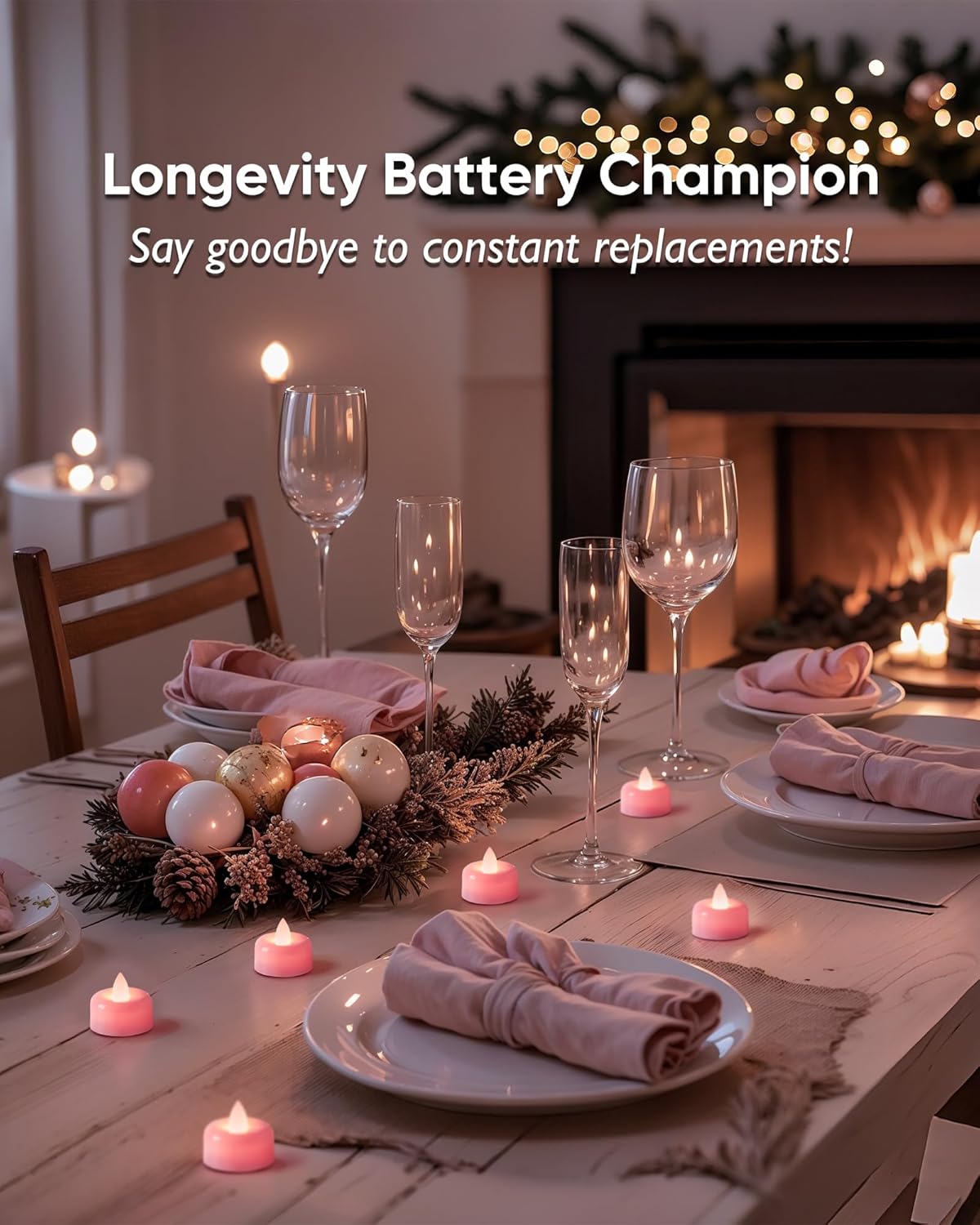 Amagic 24 Pack Pink Flameless LED Tea Lights Candles Battery Operated, Electric Fake Tealight Candles for Votive, Wedding, Table Centerpiece, Theme Party, Aniversary, Proposal, Christmas, Pink Base