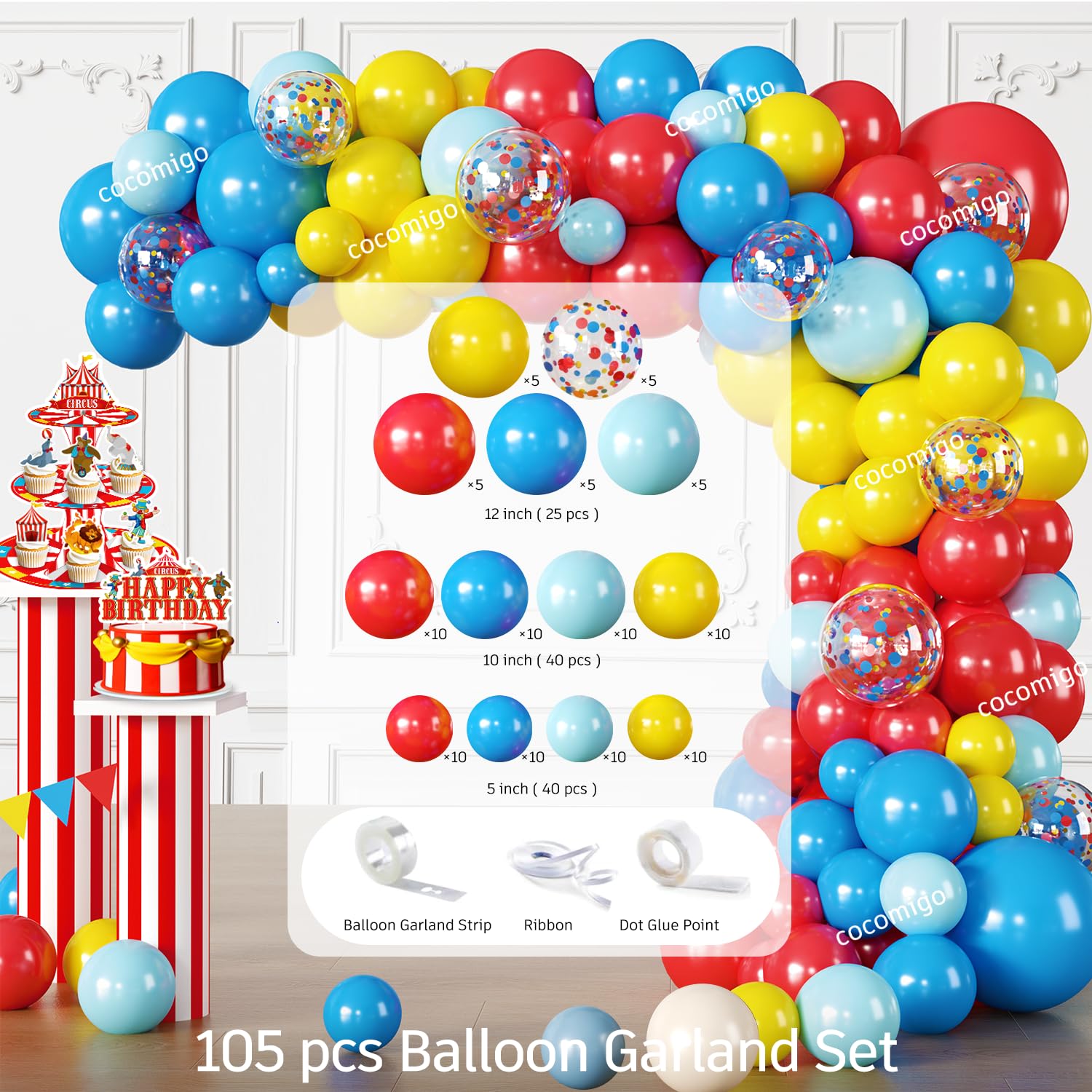 Cocomigo 302PCS Carnival Theme Party Decorations Circus Party Set Serves 25