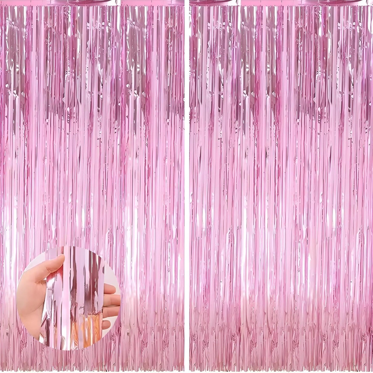 Keyali 2 Pack 3.3 * 8.3 ft Foil Curtain Metallic Tinsel Fringe Curtains Photo Booth Props Backdrop for Birthday Wedding Engagement Baby Shower Christmas Holiday Celebration Partyl,Pink