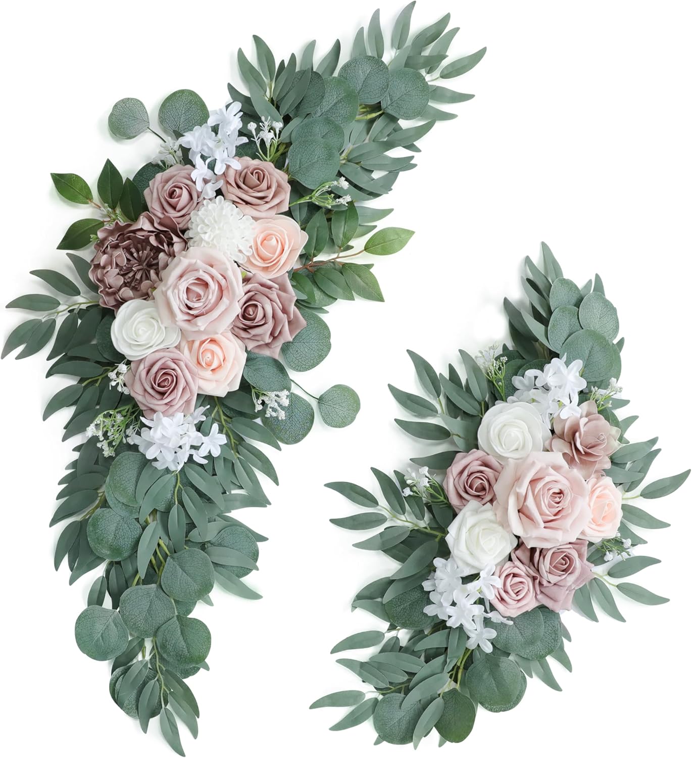 Artificial Dusty Rose Wedding Arch Flowers Swags Set of 2 for Welcome Signs, Ceremony & Reception Decorations, Blush Pink Flowers