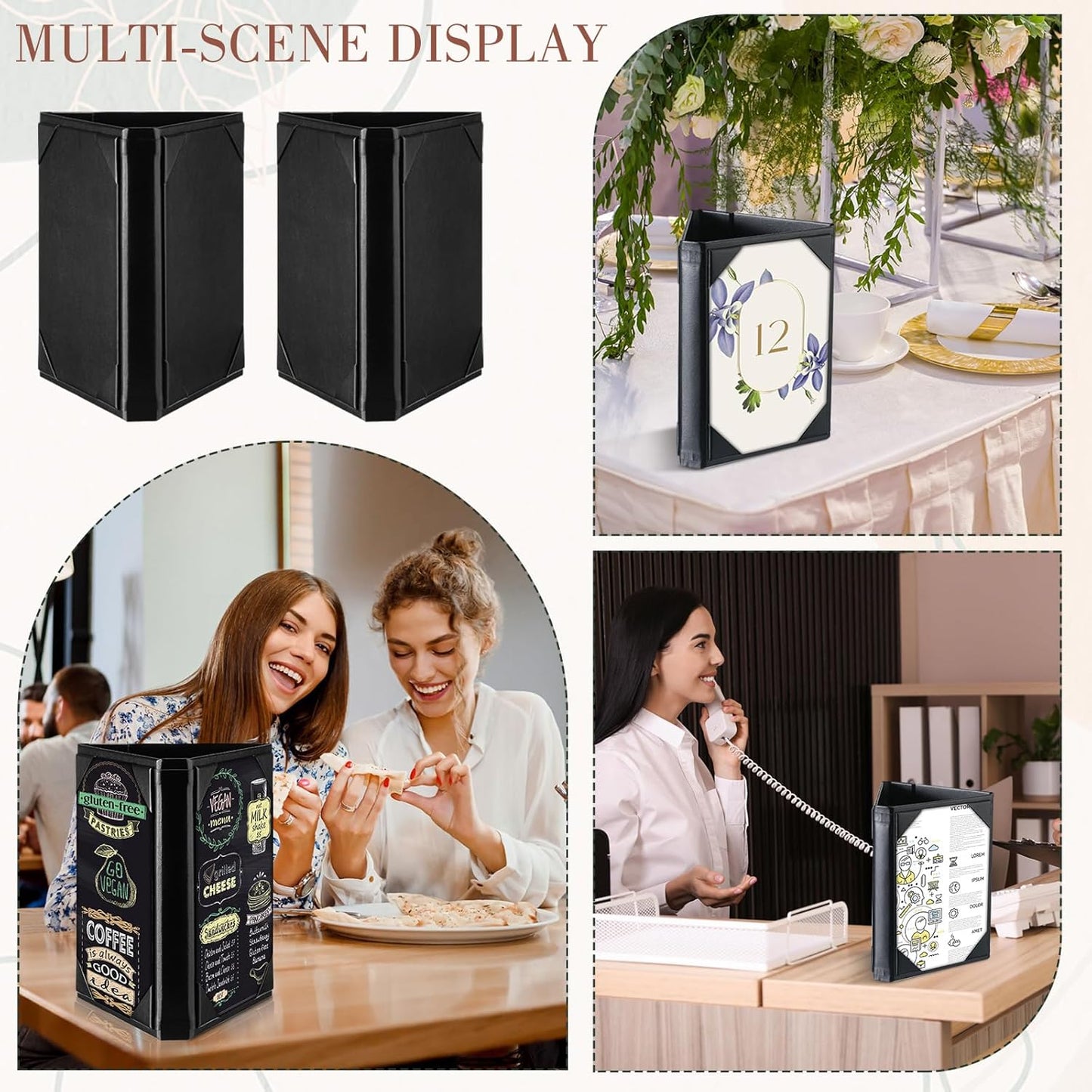 12 Pcs 5 x 7 Inch Triangle Menu Holders for Restaurant 3 Side Leatherette Table Tent Frame Menu Sign Cover Bulk for Restaurant Coffee Cafe Bar Wedding Drink Dessert