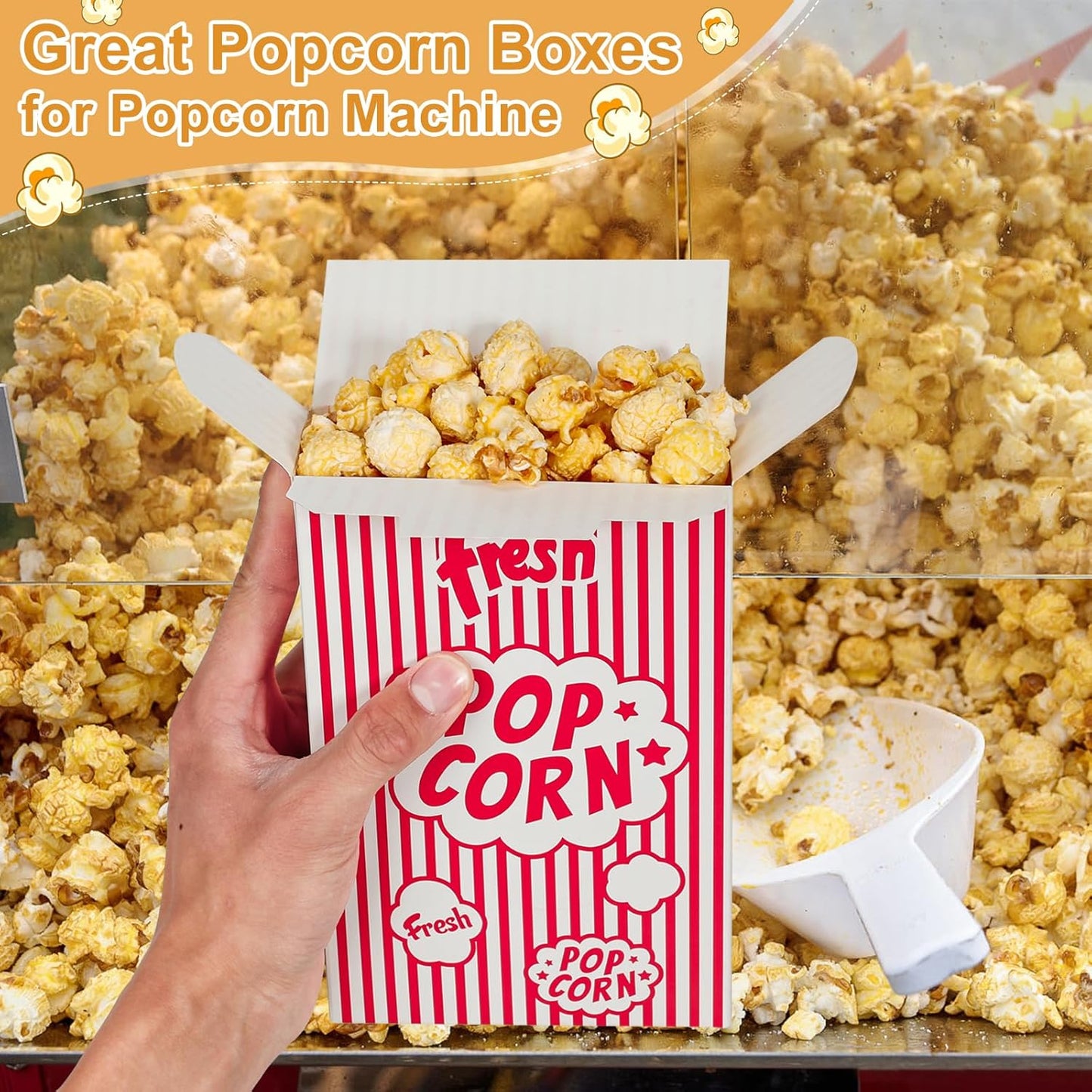 Dualshine 200 Pack Popcorn Boxes,1.25 oz Paper Popcorn Containers,Red and White Striped Close-Top Cardboard Pop Corners Bags Individual Servings for Theater Night Movie,Party,Christmas