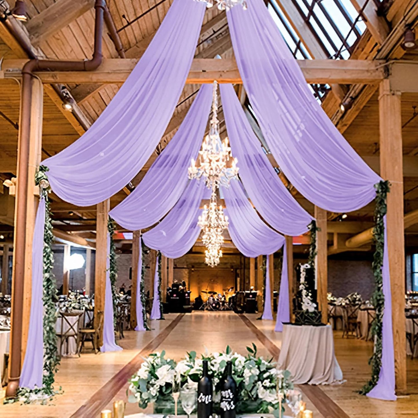 6 Panels Lilac Wedding Ceiling Drapes 5ftx30ft Ceiling Drapes Chiffon Fabric Arch Draping Sheer Curtains Soft Drapery Draping Wedding Ceiling Decorations for Party Ceremony Stage Swag