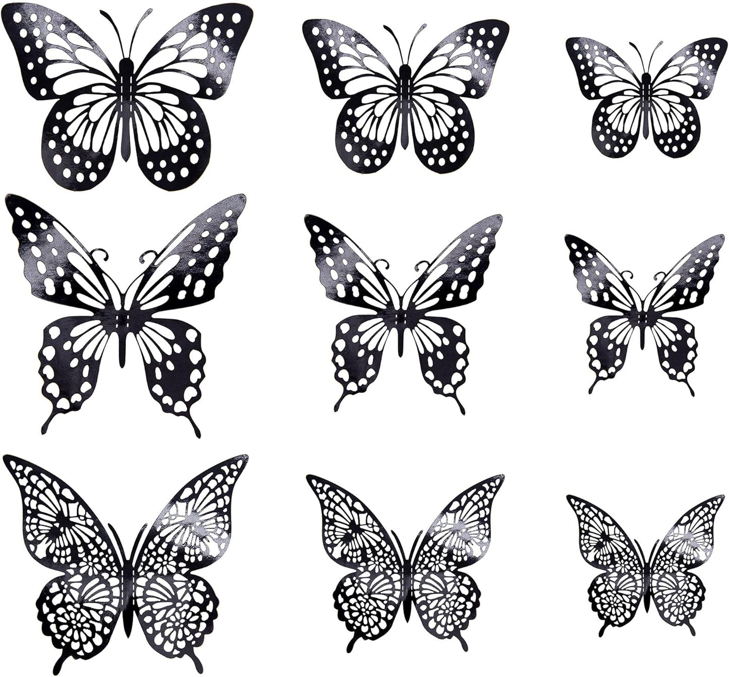Gyufise 36 Pack Black Laser 3D Butterfly Cupcake Toppers Hollow Cake Decorations for Birthday Wedding Fairy Party Wall Sticker Decal