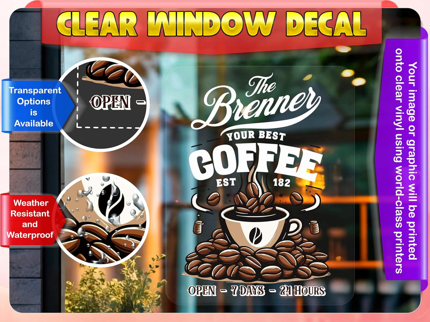 Custom High Static Window Cling ║ Your Logo or Design We Print Your Static Cling ║ Waterproof School Storefront Home ║ Perfect for Installing on Windows in Less Than a Minute.