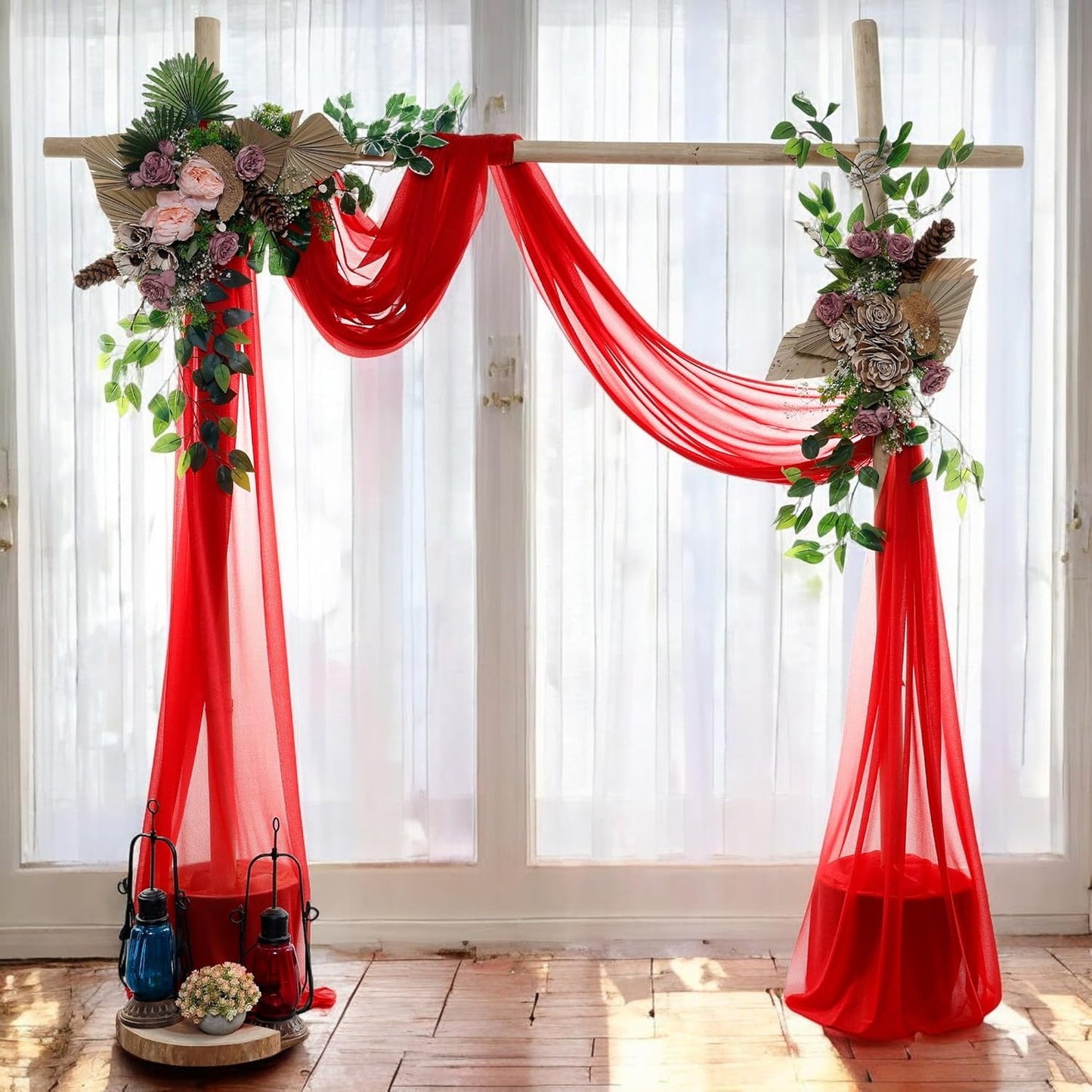 MDS Halloween Chiffon Draping Fabric - 2 Panel, 30" Wide x 50ft Long - Sheer Spooky Arbor & Canopy Drapery for Haunted House Backdrops, Party Ceilings, DIY Costumes & Themed Events - Red