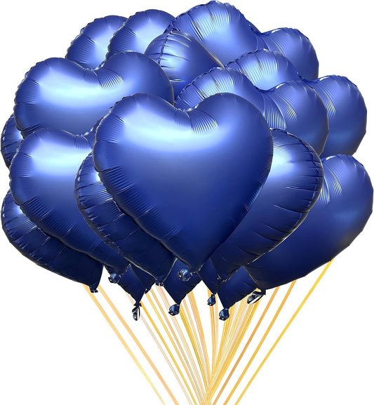 Jonhamwelbor 20Pcs 18 inch Metallic Blue Foil Mylar Heart Shape Balloons Decorations Valentines Birthday Wedding Baby Shower Party (Metallic Blue)