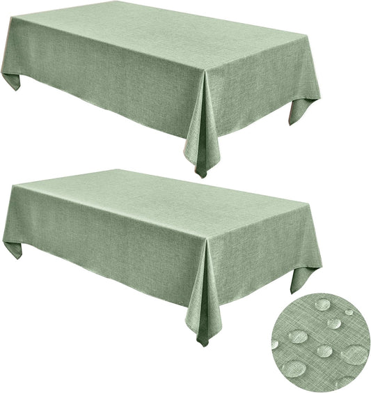 Fitable Faux Linen Tablecloths for Rectangle Tables: Water & Stain Resistant Farmhouse Table Cloth, Washable Burlap Textured Table Covers for Kitchen Dining Party(2 Pack, 60x120 Inch, Sage Green)