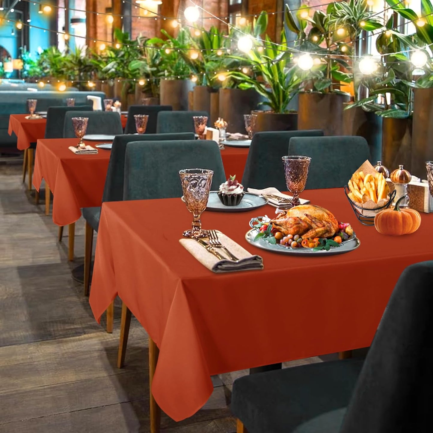 sancua 2 Pack Fall Tablecloth 60 x 102 Inch Rust, Rectangle Thanksgiving Burnt Orange Table Cloth for 6 Feet Tables - Stain and Wrinkle Resistant Washable Polyester Table Cover for Dining Parties