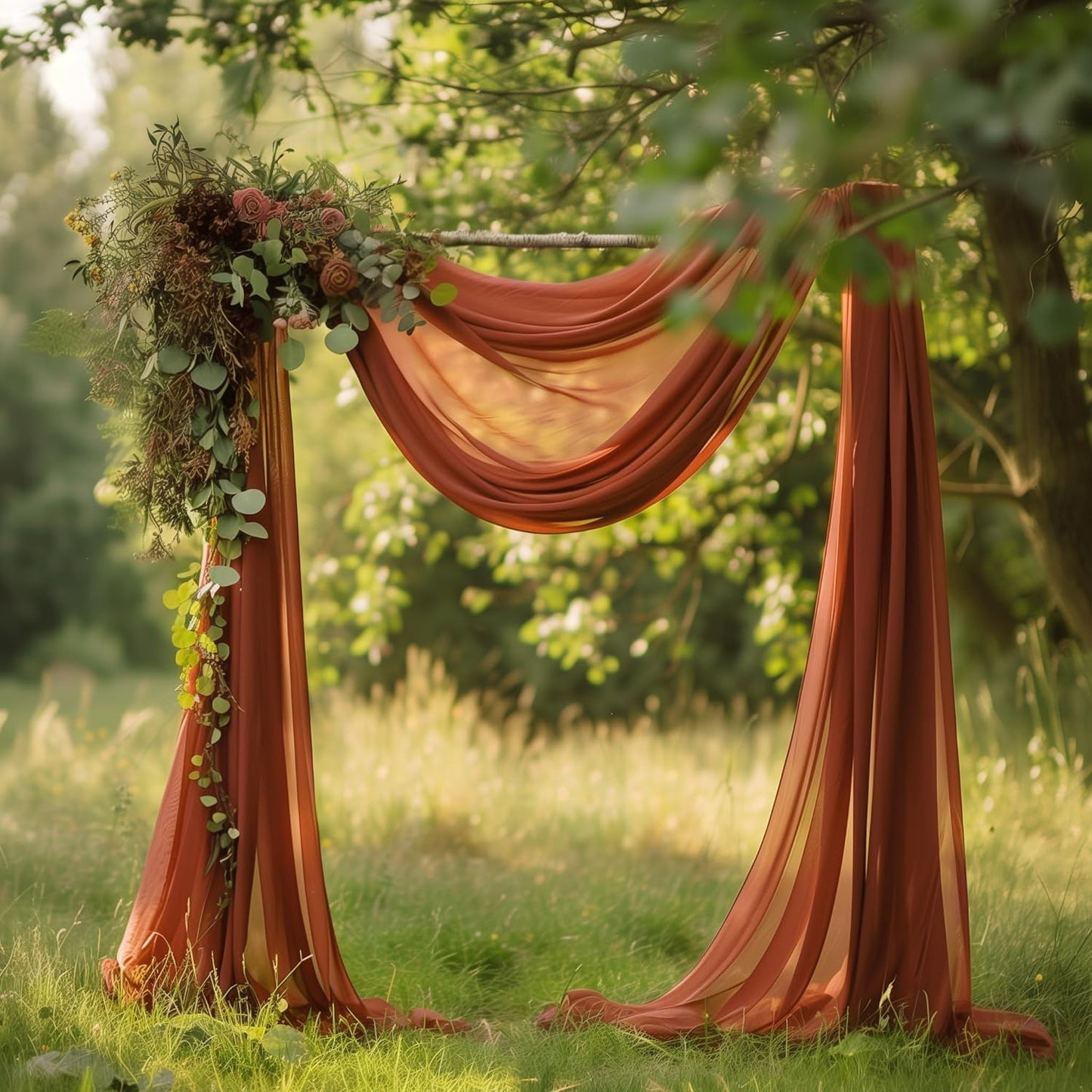 Wokceer Wedding Arch Draping Fabric Terracotta 2 Panels 28.7" x 20FT Sheer Drapes Backdrop for Ceremony, Birthday Party, Bridal Shower Decoration