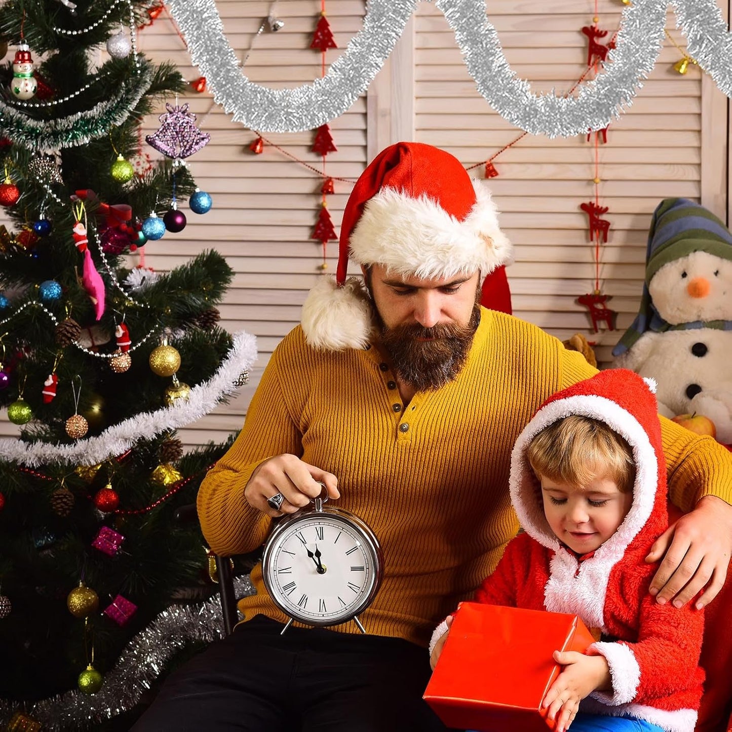 50 Feet Silver Christmas Tinsel Garland, Metallic Foil Twist Garland Wall Hanging Tinsel Banner Backdrop for Parade Floats, Easter, Mother's Day, Wedding Party Decorations (2in x 50ft)