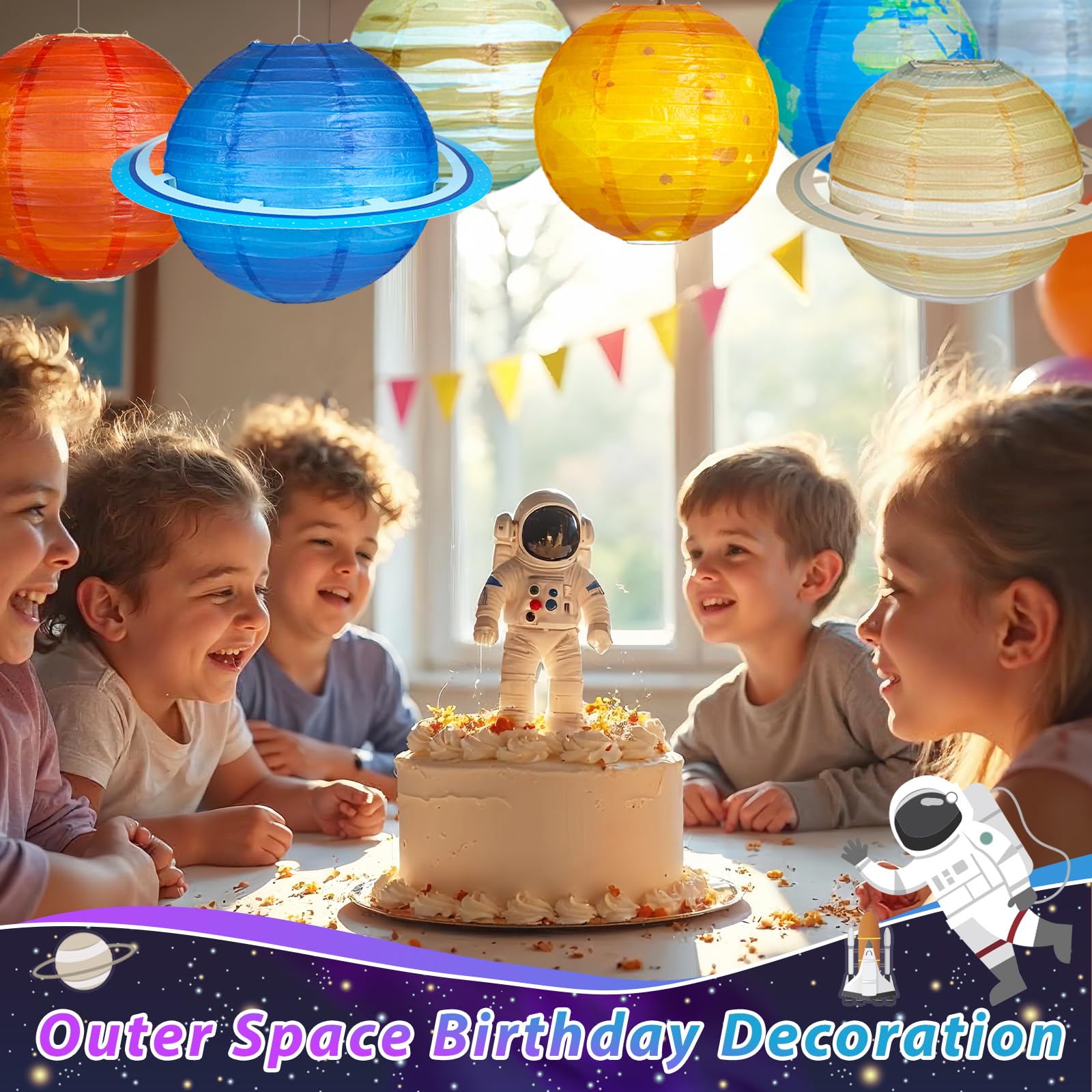 Fontien 8pcs Planet Paper Lanterns, 12 Inch Outer Space Party Decorations