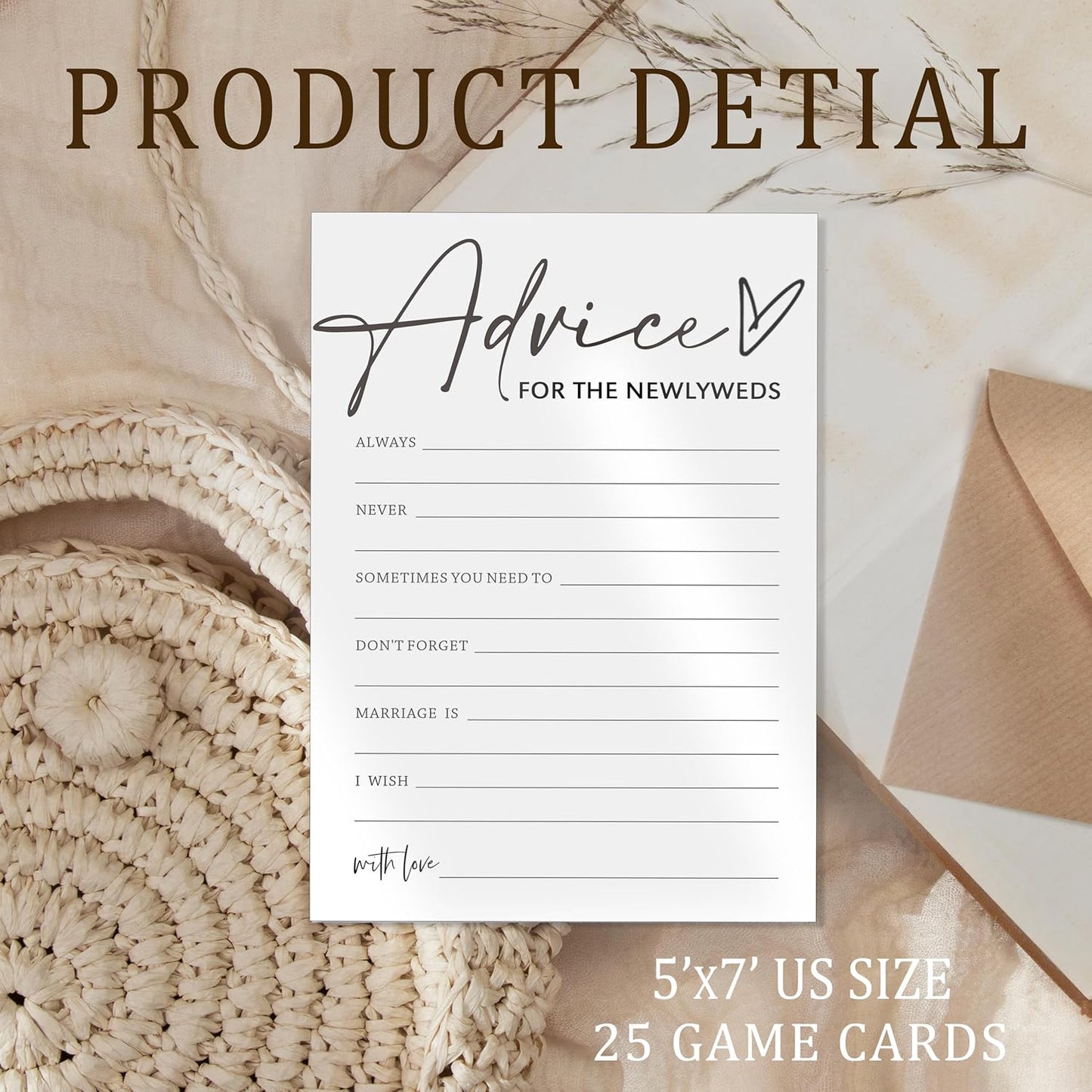 Wedding Advice Cards - Advice and Wishes for the Newlyweds Mr and Mrs Bride & Groom Perfect for Bridal Shower Wedding Games and Guest Book Alternative Pack of 25 Minimalist White 5x7 Inch Cards - A04