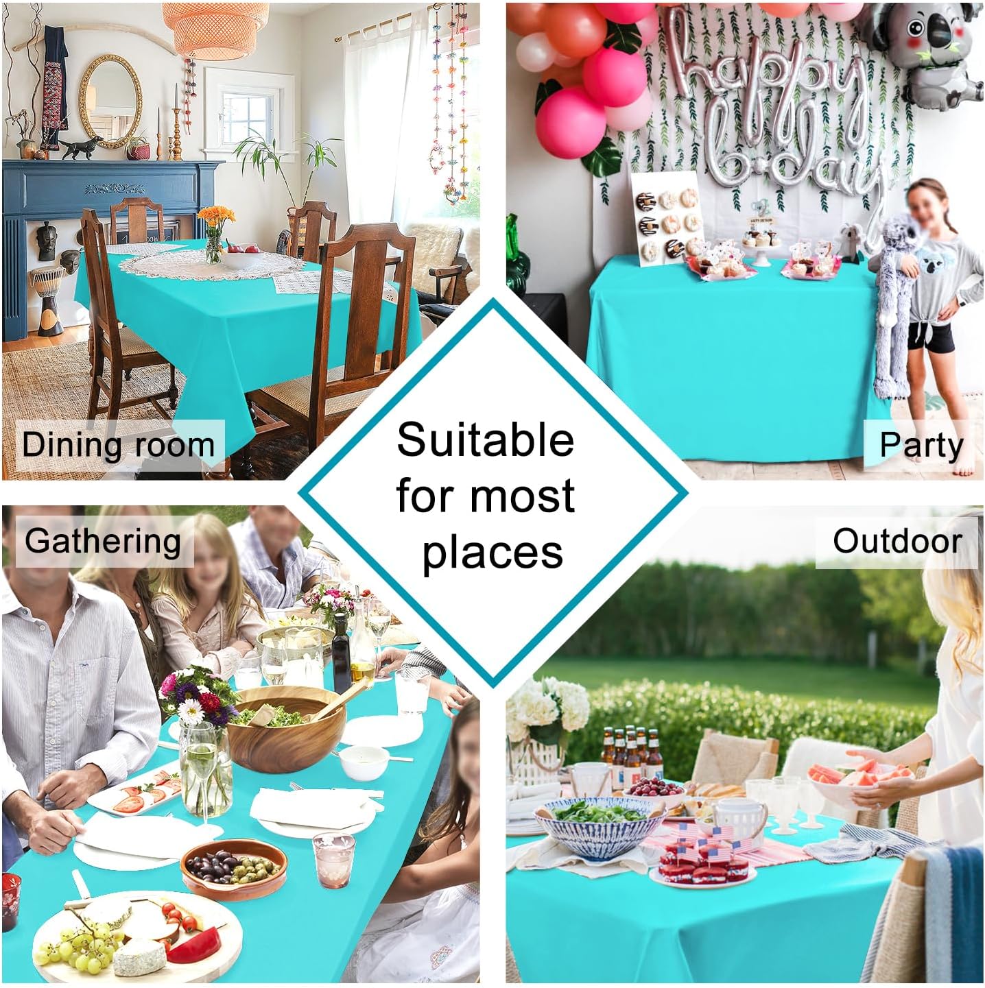 Hiasan Solid Rectangle Tablecloth Aqua - Waterproof Washable Oblong Fabric Table Cloth for Dining Room Kitchen and Outdoor Use, 54 x 80 Inch