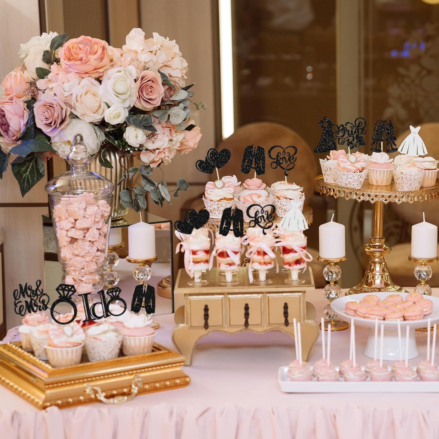 Gyufise 30Pcs Bride to Be Cupcake Toppers Glitter Diamond Ring I Do Love Cupcake Picks Miss to Mrs Bridal Shower Wedding Engagement Bachelorette Cake Decoration Black