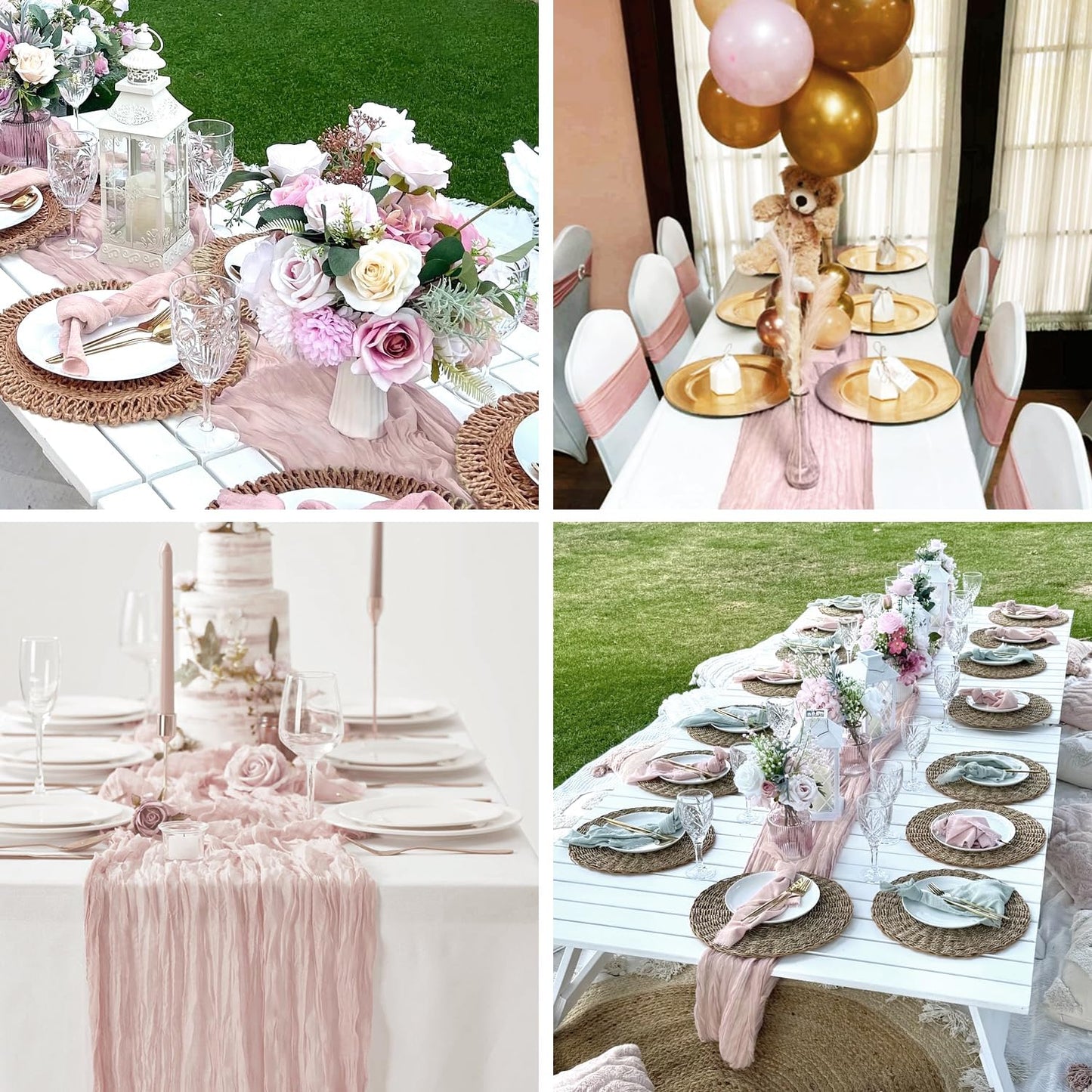 Dusty Pink Table Runner Cheese Cloth 10ft Gauze Runner Boho Cheesecloths Table Runner for Wedding Bridal Shower Birthday Sheer Fall Thanksgiving Boho Table Decoration