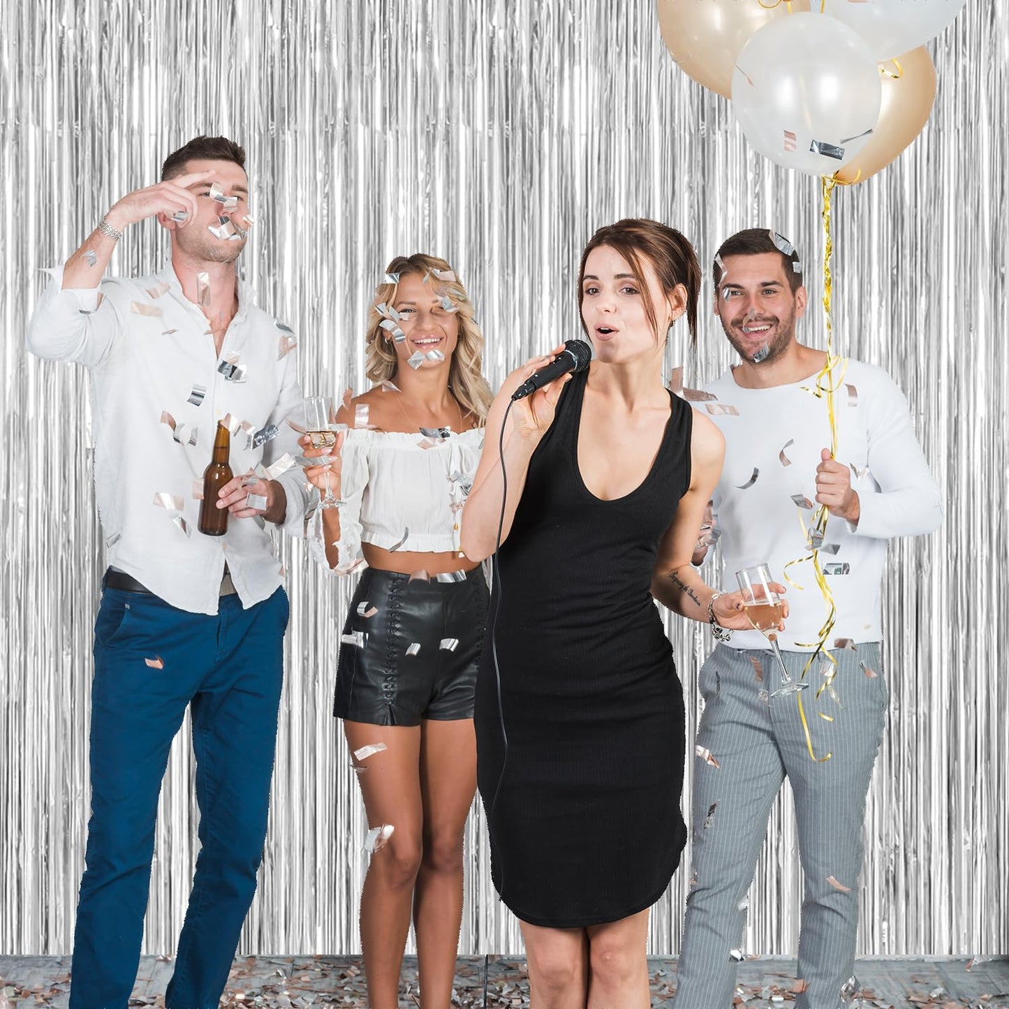 2 Pack Silver Streamers Party Decorations Silver Tinsel Backdrop Supplies Foil Curtain Backdrop for Baby Shower Birthday Bachelorette Wedding Engagement Holiday Celebration Party Decorations