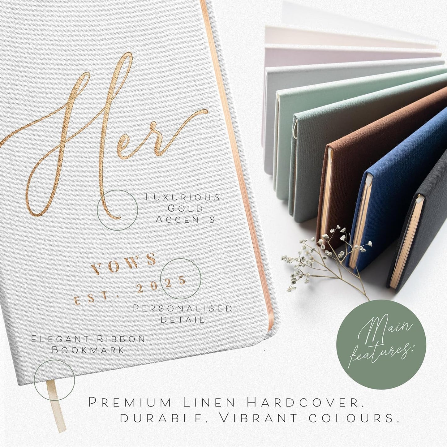 Custom 2025 Vow Books His & Hers - White & Navy Linen Wedding Vow Books Ideal as Wedding Accessories for Brides & Grooms, His & Hers Gifts - Wedding Registry Must Haves 2025 & Elopement Essentials