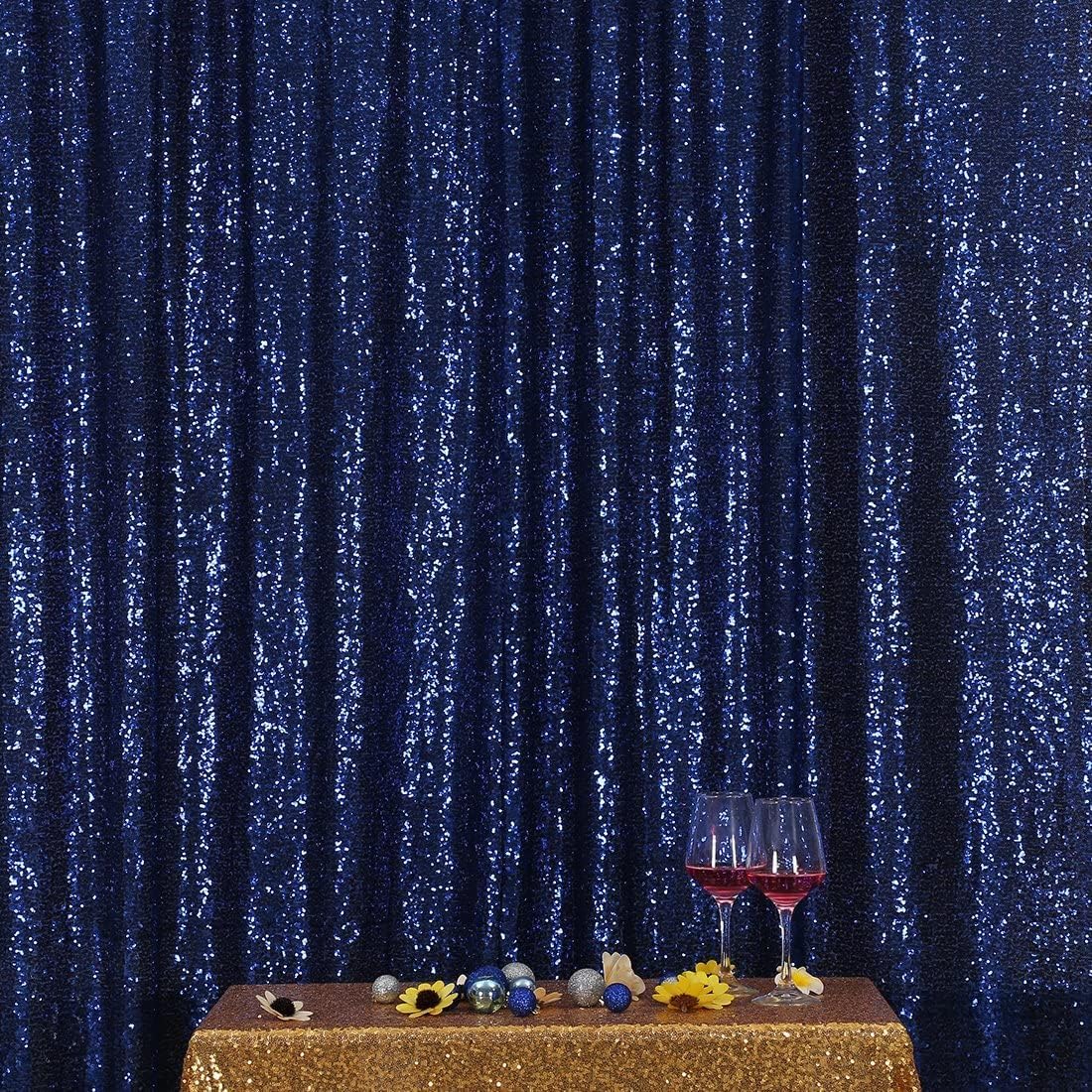Poise3EHome 6FT x 8FT Navy Blue Sequin Photography Backdrop Curtain for Party Decoration, Navy Blue