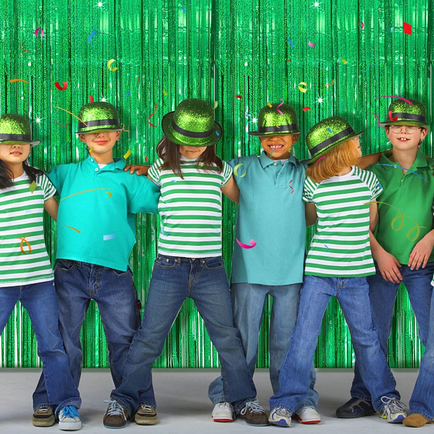 Tinsel Curtain Backdrop Green Birthday Party Decorations 5 Packs Glitter Foil Fringe Curtain Decor Streamers Photo Booth for Christmas Wedding Halloween Graduation