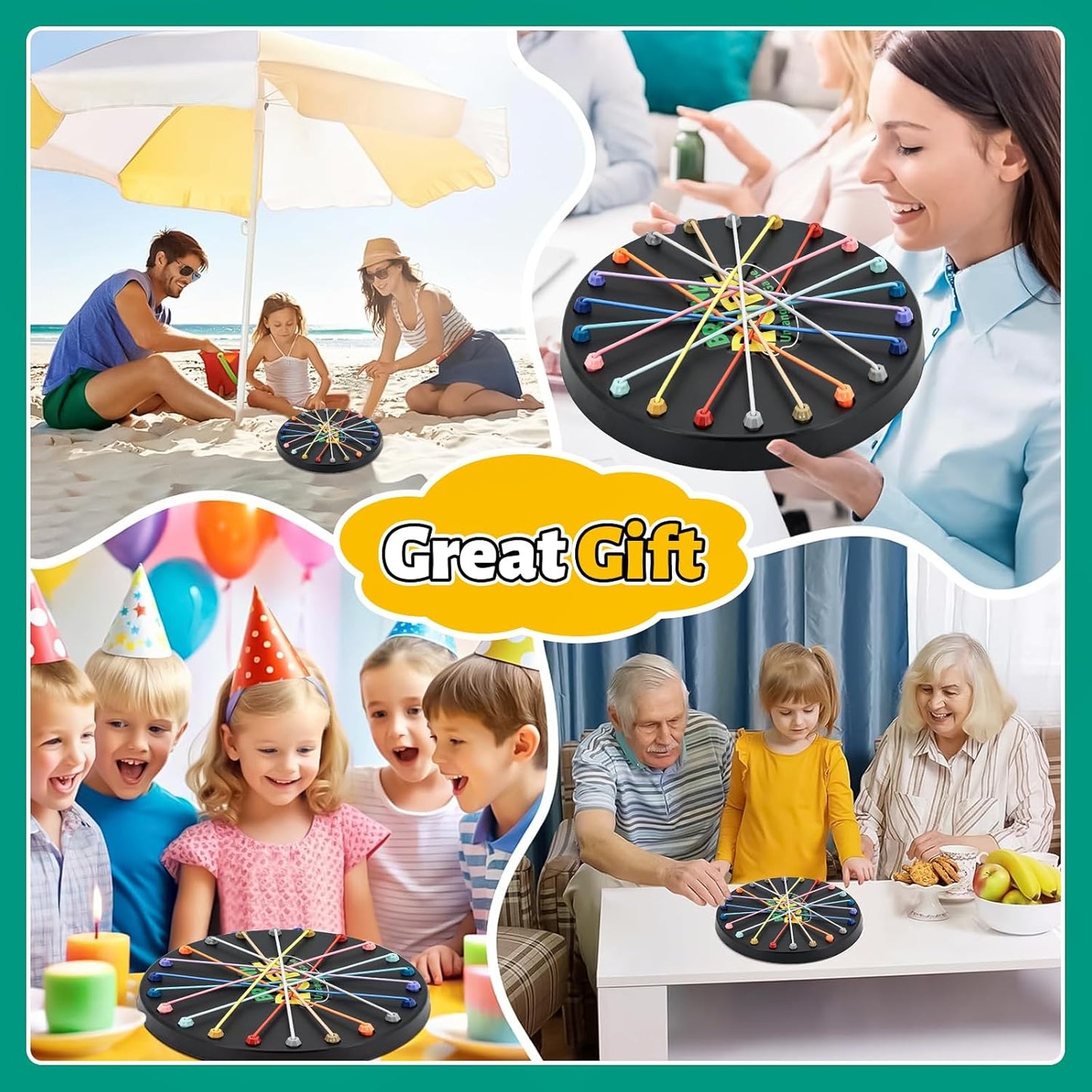 Brainy Knots Rope Untangling Game, Stress Relief String Solution Central Lacing Toys with Multiple Difficulty Levels for Family Parent-Child Interaction, Travel & Parties (Black)