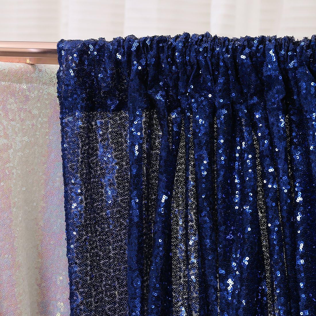 Poise3EHome Blue Sequin Backdrop,10FT x 10FT Sequin Photography Backdrop Curtain for Party Decoration, Navy Blue