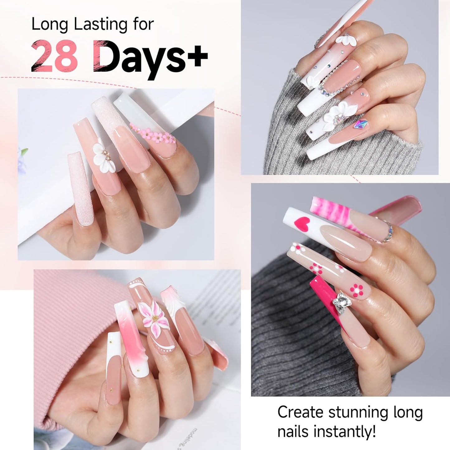 UNA GELLA Nail Tips Sqaure Extra Long Tapered Sqaure Nail Tips 504pcs XXL Clear Fake Nails Full Cover Square Gel Tips for Acrylic Nails Tips for Press on Nail Extensions Home DIY Salon 12 Sizes