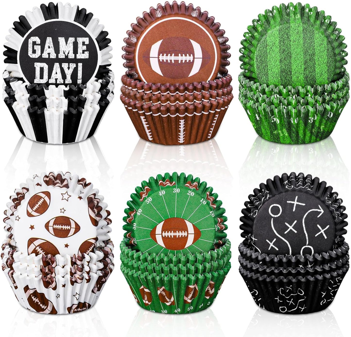 Whaline 600Pcs Football Cupcake Liners 6 Styles Rugby Cupcake Wrappers Baking Cups Holders Sports Theme Muffin Baking Liners for Birthday Party Holiday Party Post-match Celebration