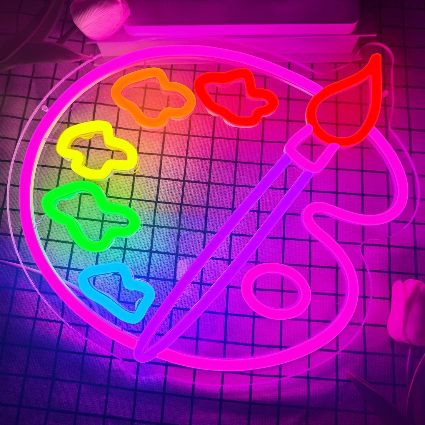 Paint Palette Neon Sign Art Studio Room Led Lights Dimmable Led Signs for Bedroom, Light Up Signs for Art Classroom Studio Drawing Room Paint Party Decorations
