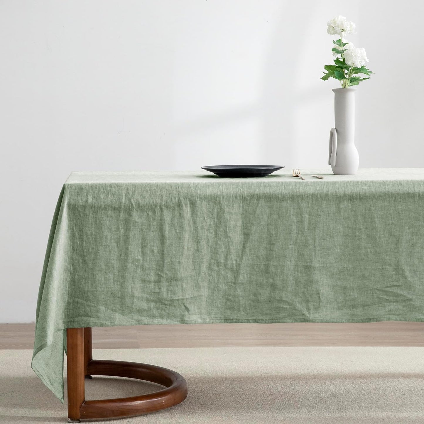 EVERLY Linen Rectangle Tablecloths 60x84 Inches for Dining Room Kitchen Buffet Parties Picnic Events Weddings and Restaurants, Decorative Halloween Thanksgiving Machine Washable Tablecloths-SaGa Green
